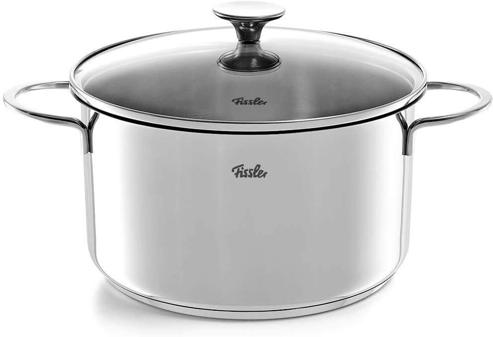 Fissler Topf-Set Copenhagen, Edelstahl 18/10 (Set, 9-tlg., Bratentopf 20 cm, je 1 Kochtopf 16/20/24 cm, Stielkasserolle 16 cm), Töpfe mit Glasdeckel, Mess-Skala, Induktion, backofengeeignet