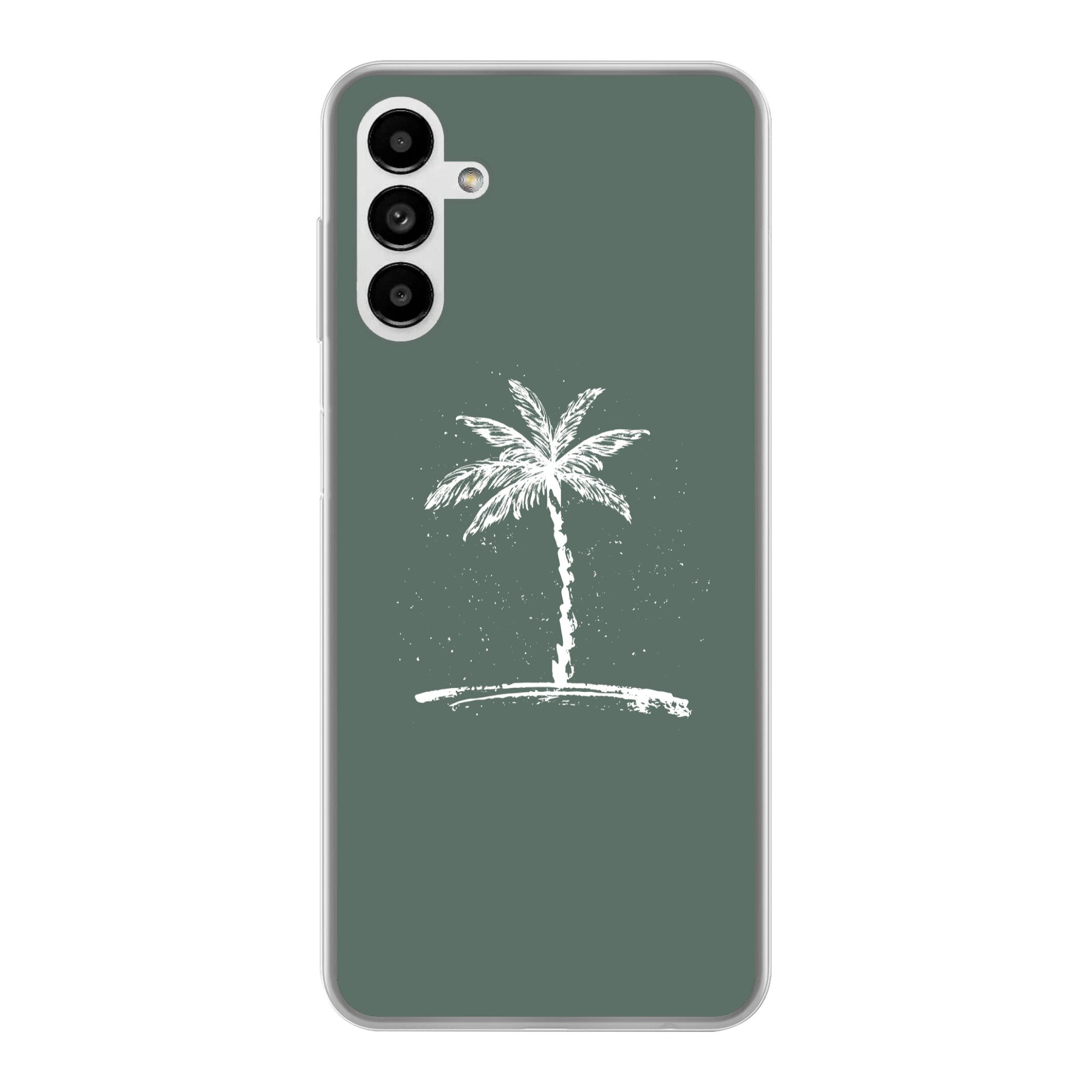 MuchoWow Handyhülle für Samsung Galaxy A04s Palme - Weiß - Grün - Tropisch, Handy Case, Silikon, Bumper Case Dünn