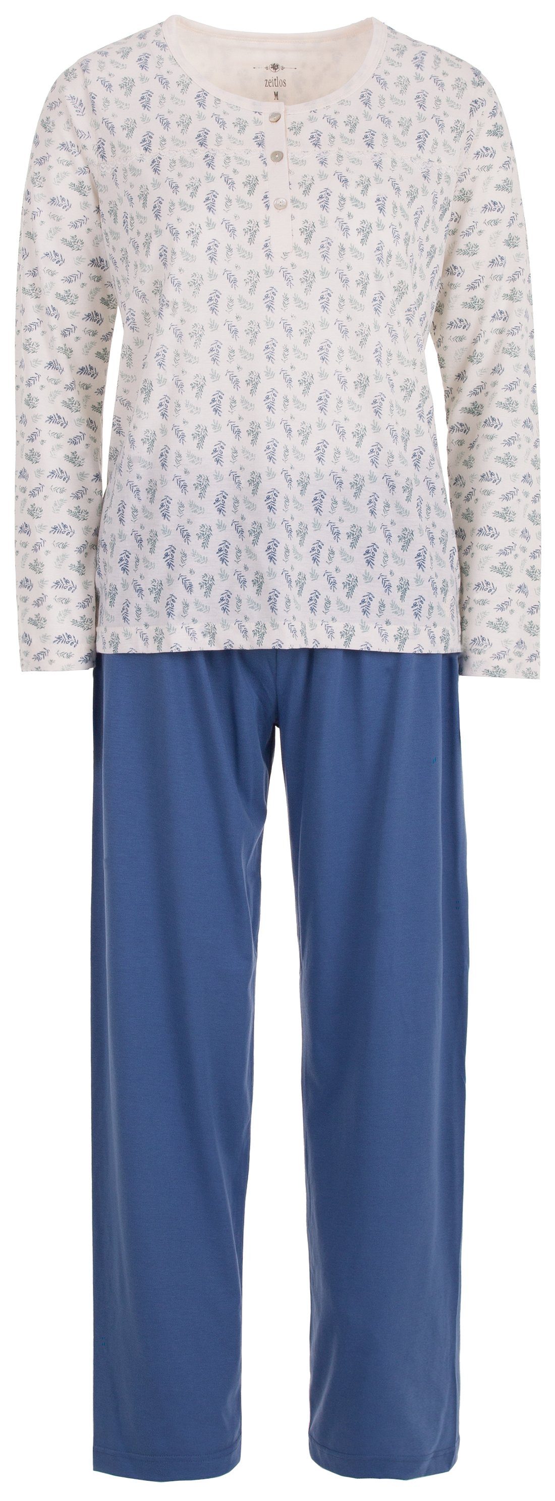 Schlafanzug Set - Langarm blau zeitlos Pyjama Zweige
