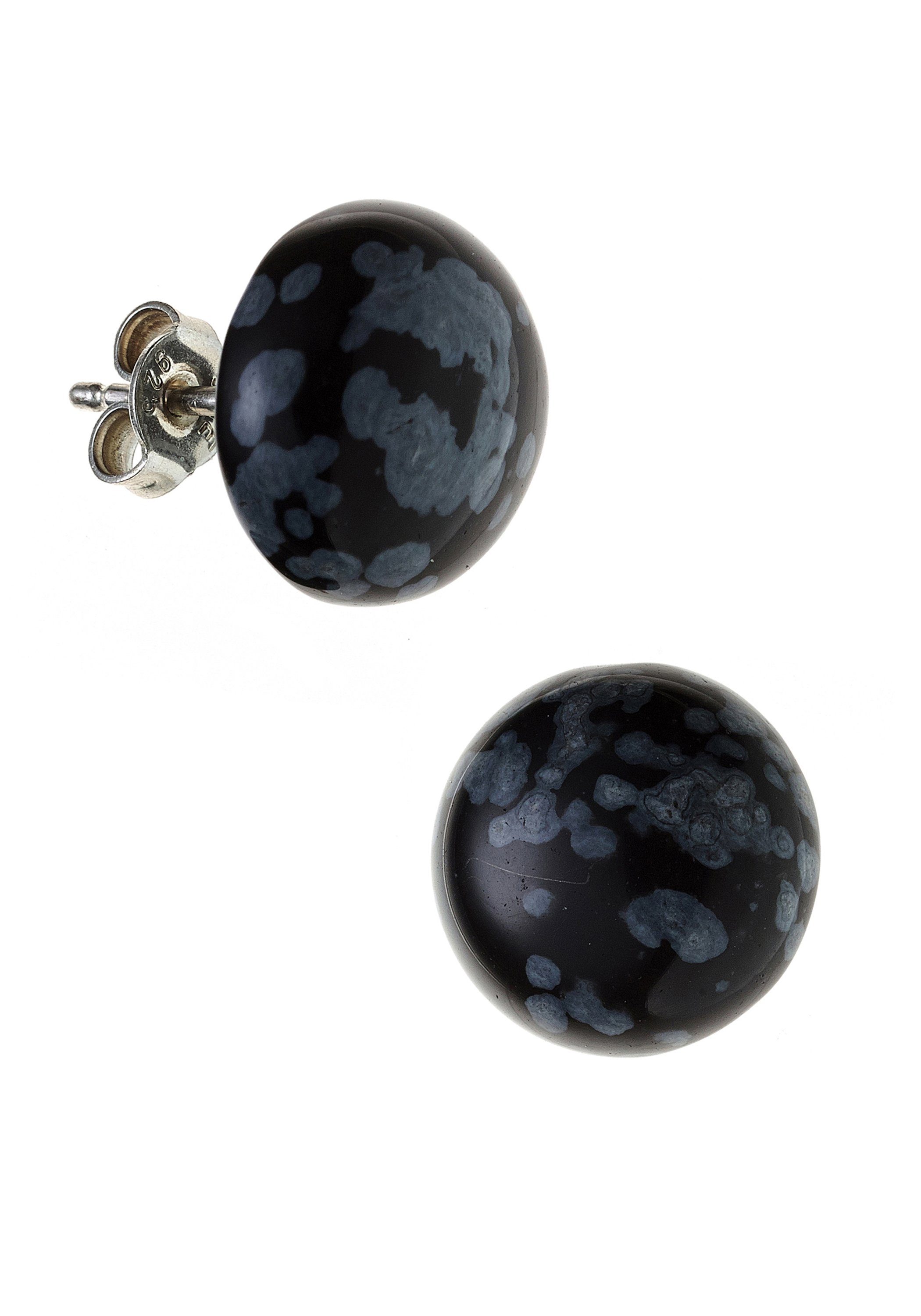 JOBO Paar Ohrstecker Ohrringe mit Schneeflocken-Obsidian, 925 Silber rhodiniert