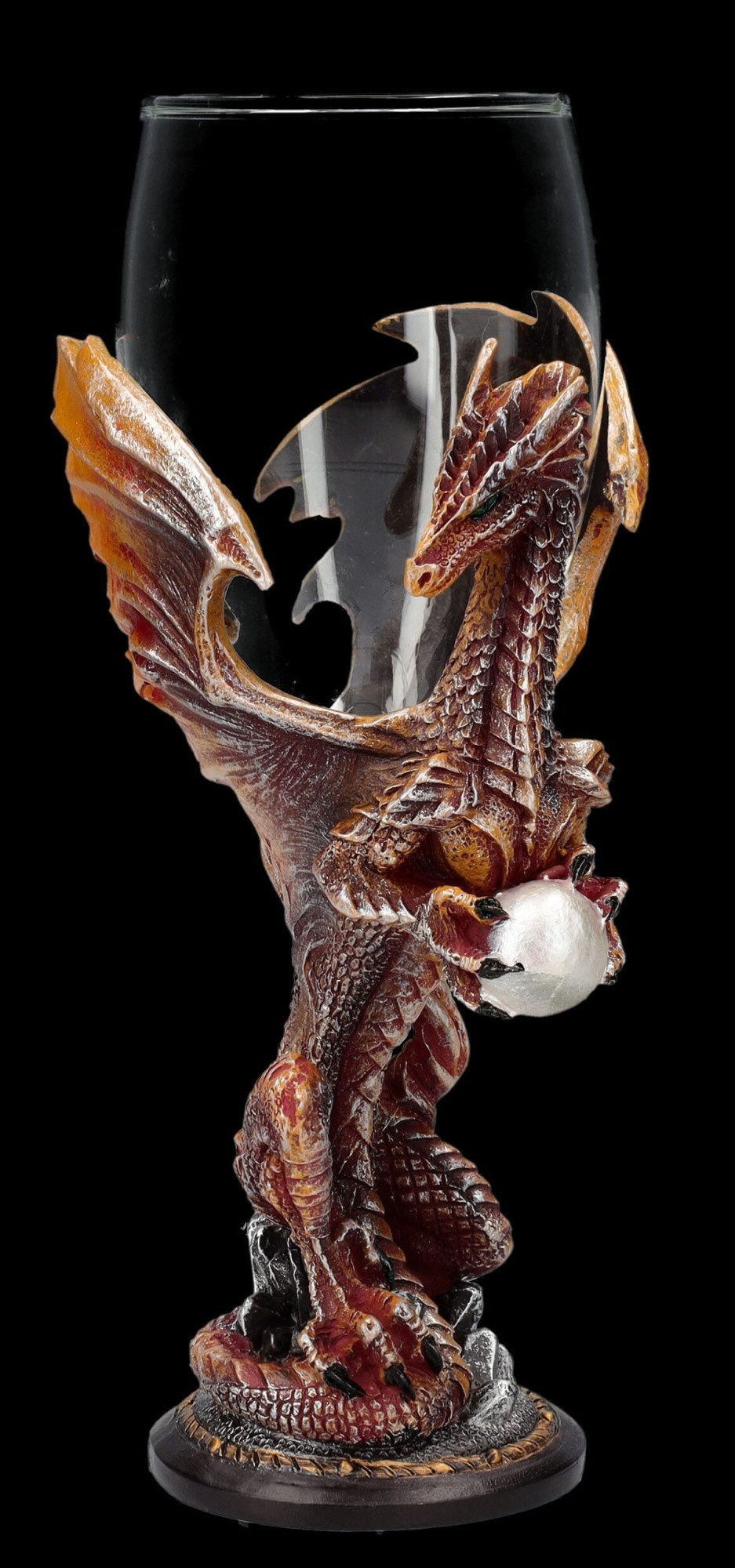 Figuren Shop GmbH Becher Glas Kelch Drache - Rock Blade - Fantasy Deko Weinkelch Weinbecher, Kunststein (Polyresin), Glas