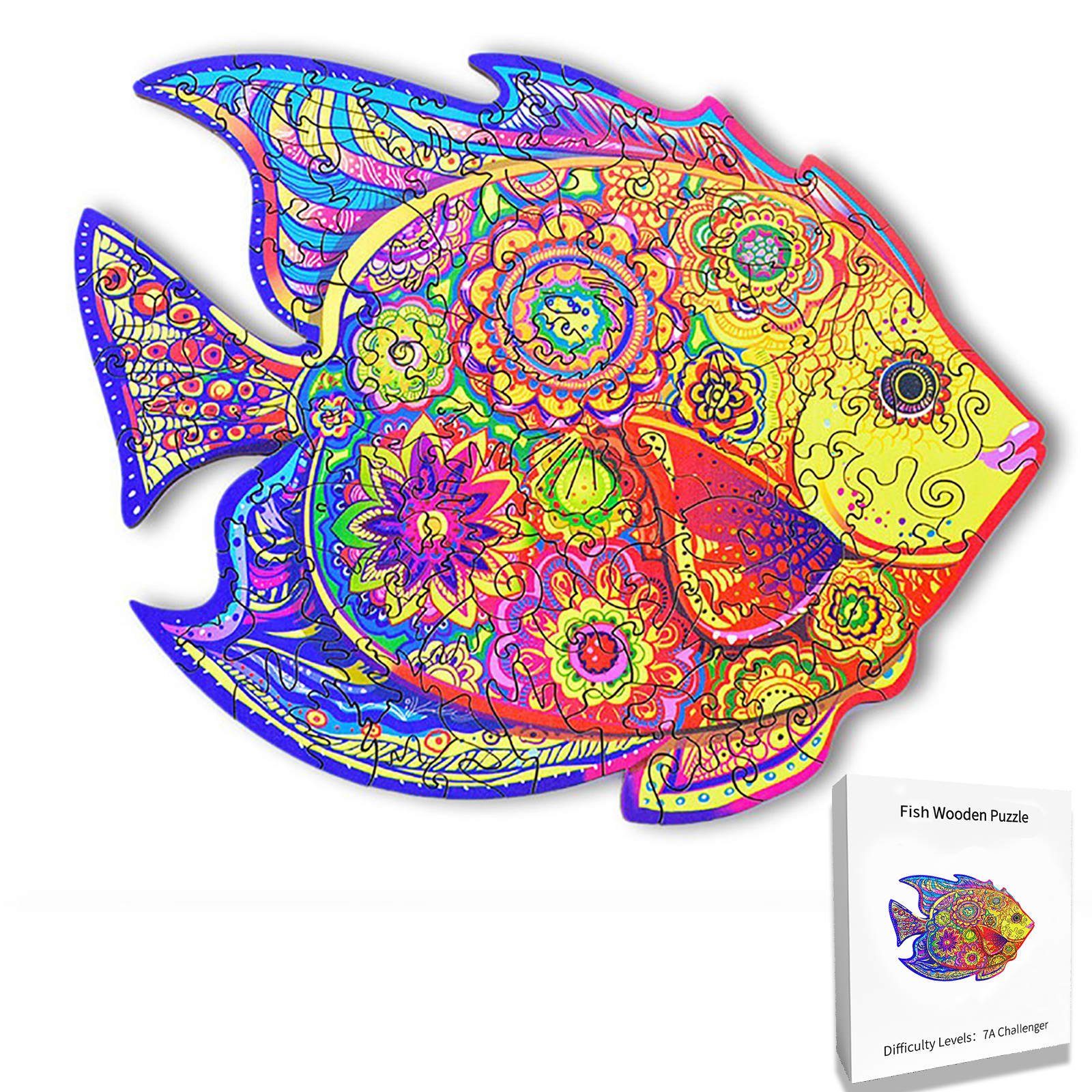 NASUM Steckpuzzle Holzspielzeug: Fabelhaftes Fisch-Puzzle, 100 Puzzleteile, Schwierigkeitsgrad 5A Challenger