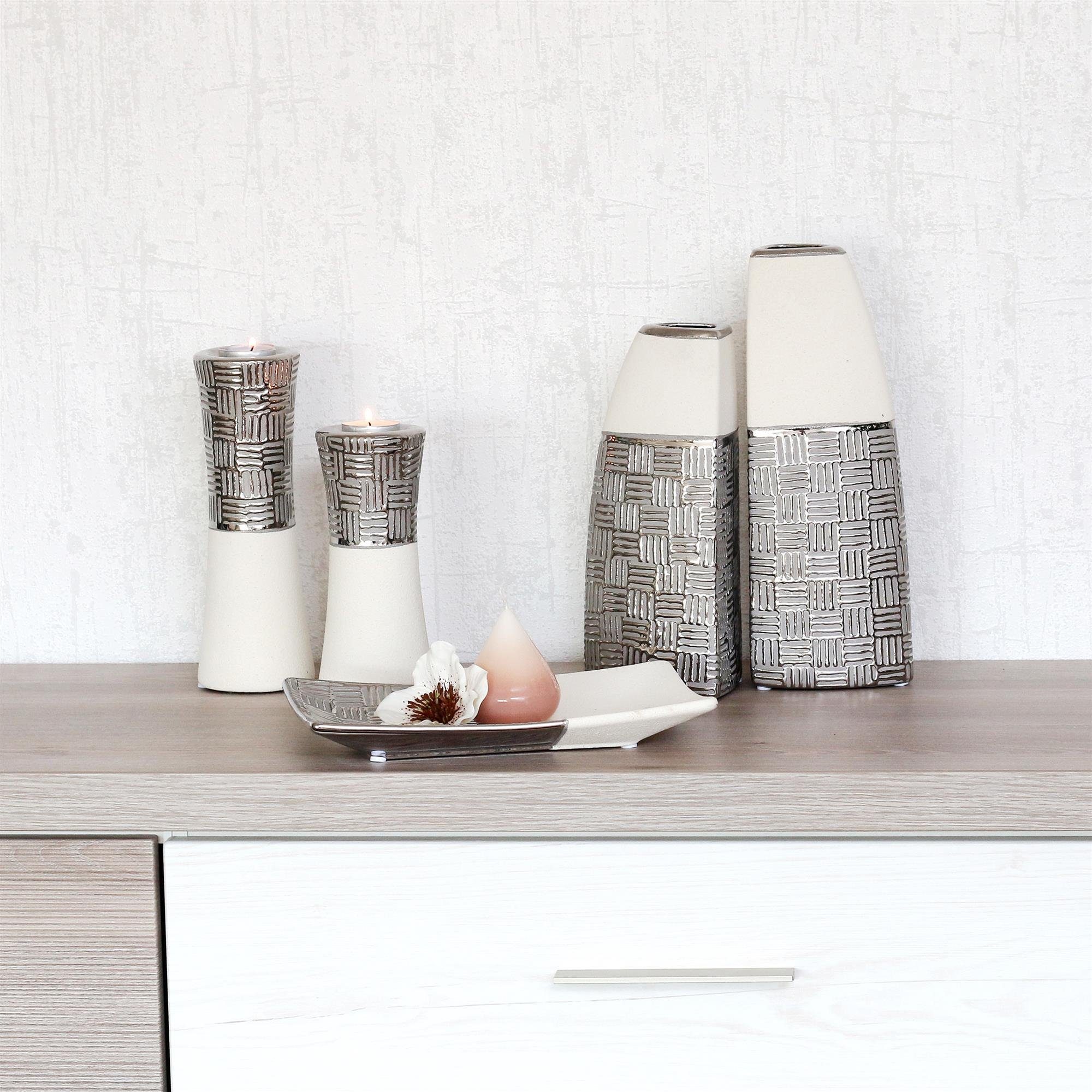 Dekovase Keramik rund Edle moderne 1 St) (1 silber-grau Vase, weiß Dekohelden24 Deko Vase Designer