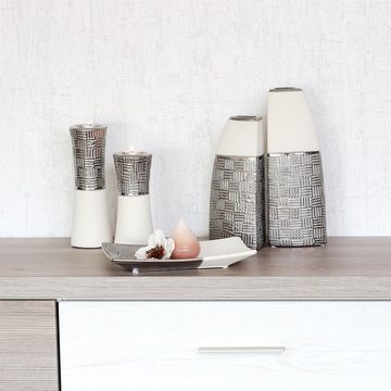 Dekohelden24 Dekovase Edle moderne Deko Designer Keramik Vase rund silber-grau weiß (1 Vase, 1 St)