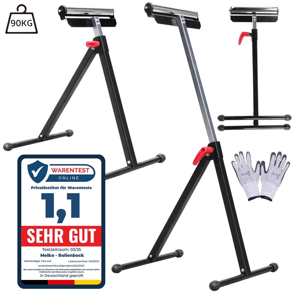 Melko Rollenbock Verstellbarer Rollenständer 66-105cm Rollbock Klappbock Stützbock, 90 kg max. Belastbarkeit, (1-St., inkl. 1 Paar Arbeitshandschuhe), stufenlos einstellbar