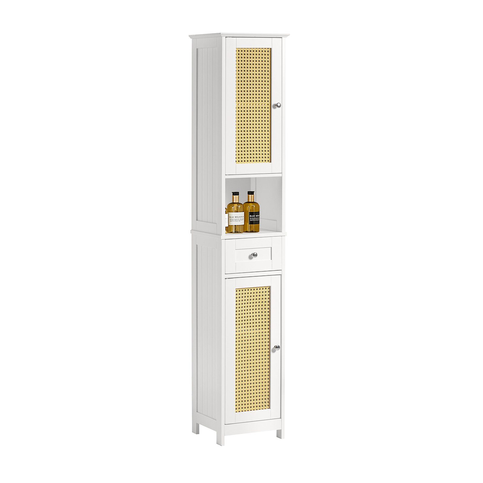 SoBuy Hochschrank BZR70 mit Gitteroptik Badregal mit 1 offenen Fach, 1 Schublade und 2 Türen