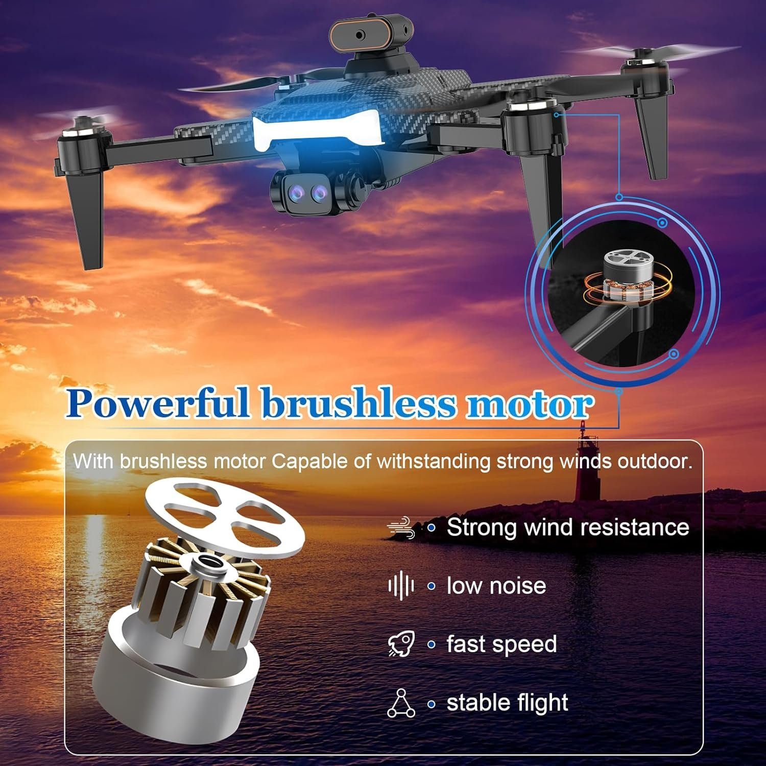 OBEST Drohne mit Einstellbarer Kamera Übertragung forChildrenBeginners) Drone (4K, WiFi Drohne Live Brushless 4K, Batteries 24min 2 Mini Motor mit