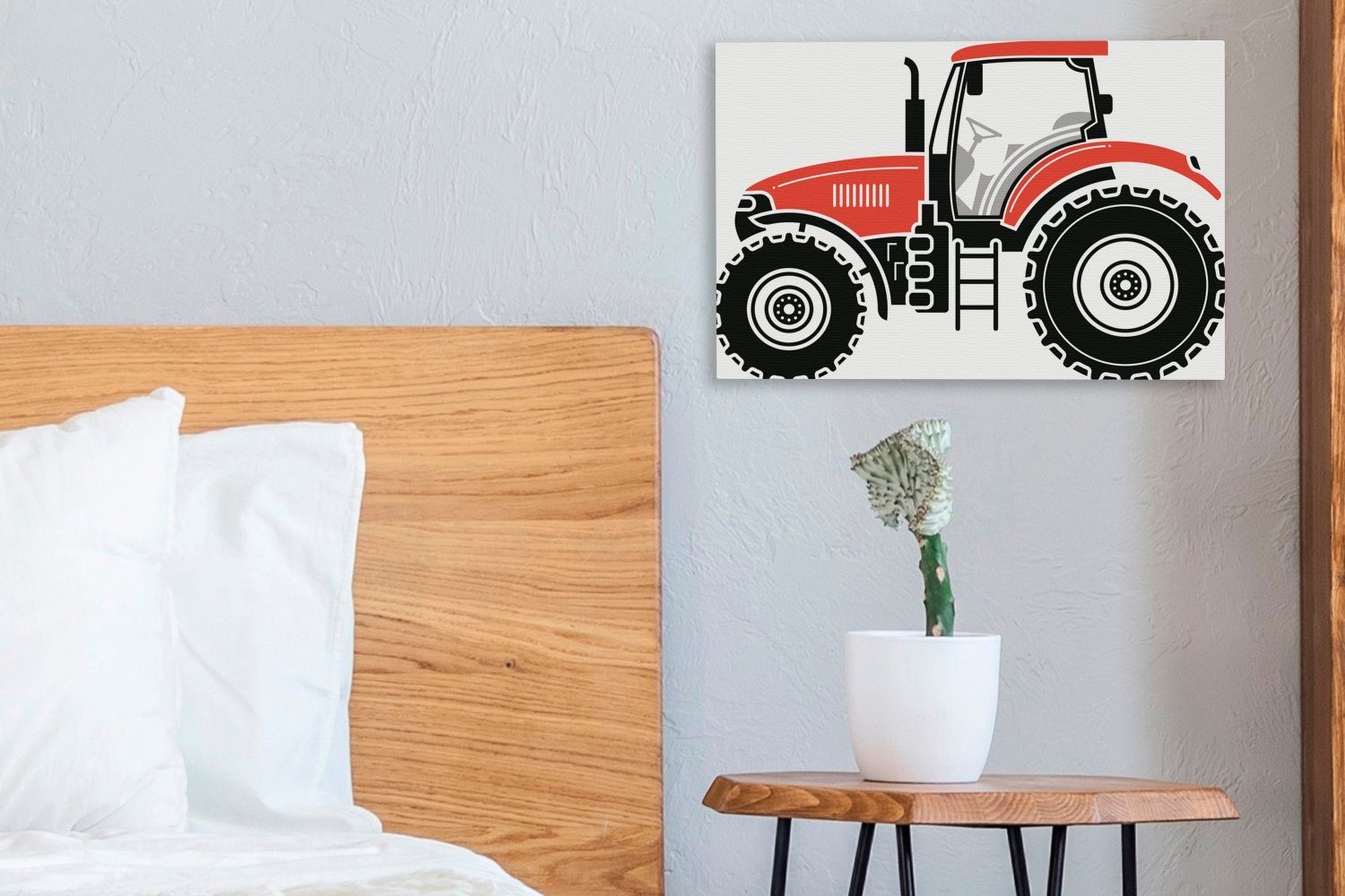 OneMillionCanvasses® Leinwandbild Traktor Schwarz, Rot Wandbild cm Aufhängefertig, Leinwandbilder, Wanddeko, St), 30x20 - - (1