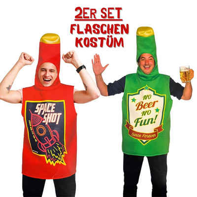 Bada Bing Kostüm 2er Set Flaschenkostüm Bierflasche Karneval Verkleidung, NO BEER NO FUN und SPACE SHOT