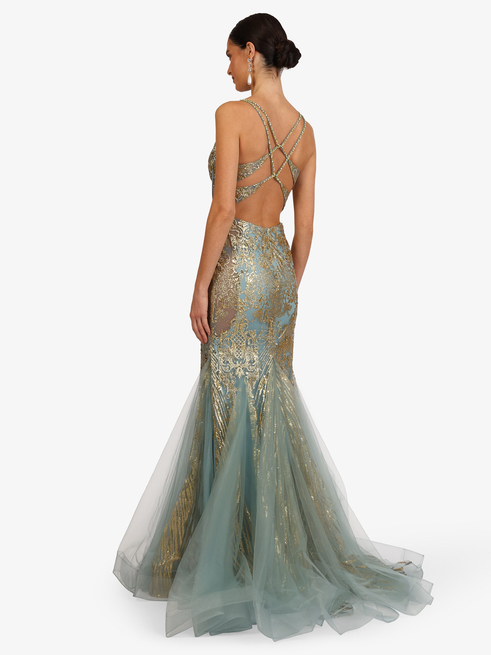 Kraimod Abendkleid mit V-Ausschnitt und Tüllsaum