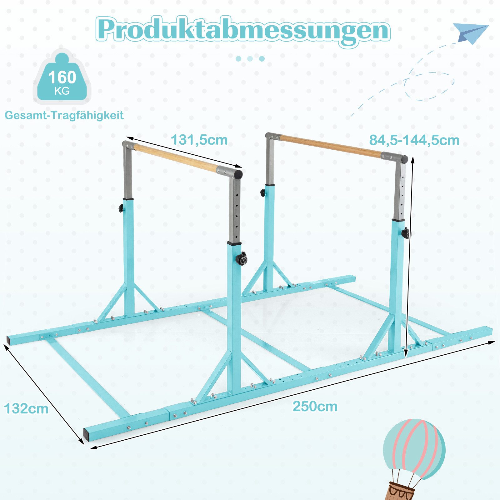 COSTWAY Turnreck, Doppelte horizontale Stangen, 250 cm Gymnastik-Barren