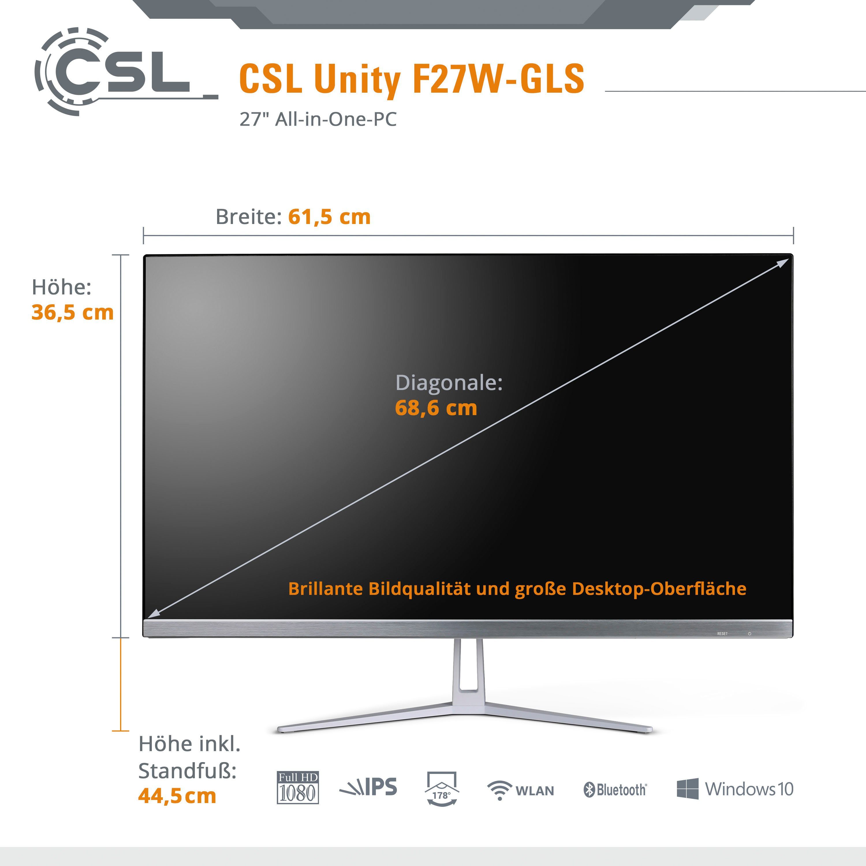 passiver RAM, CSL 128 Celeron 11 SSD, GB Zoll, Unity weiß PC N4120, GB CPU-Kühler) All-in-One 8 F27-GLS (27 Win Intel®