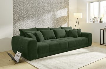 luma-home Big-Sofa 15172, XXL-Couch 306x134 cm mit Federkernpolsterung, viele Kissen, markante Steppungen, Cordstoff Grün