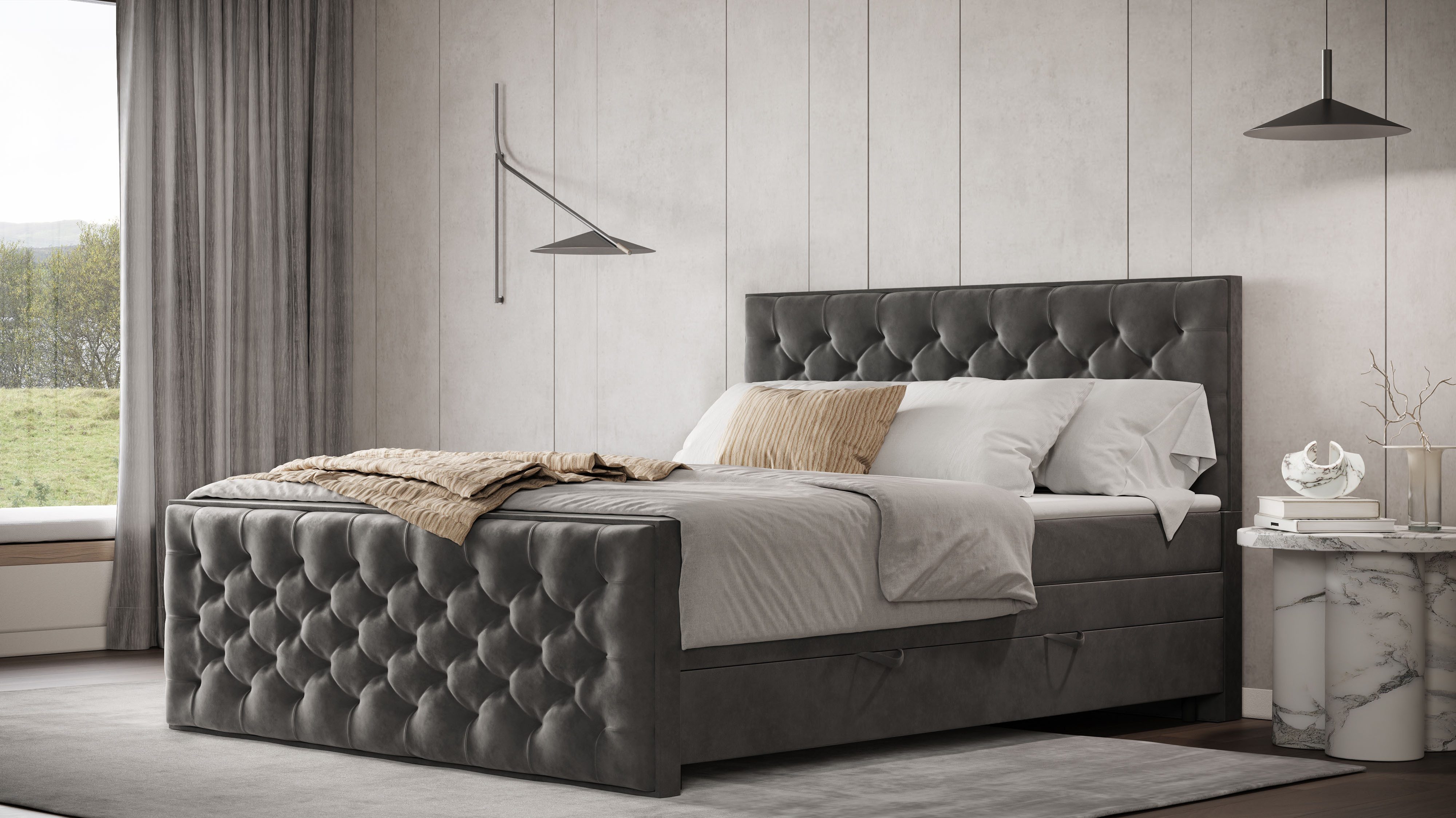 FORTE Boxspringbett Lanciano Max inkl. zwei Bettkästen und Kaltschaum Topper, und einer 7-Zonen-Tonnentaschen-Federkernmatratze H2/H3