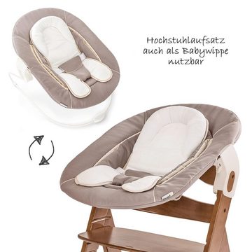 Hauck Hochstuhl Alpha Plus Walnut - Newborn Set (Set, 4 St), Holz Babystuhl ab Geburt mit Aufsatz für Neugeborene höhenverstellbar