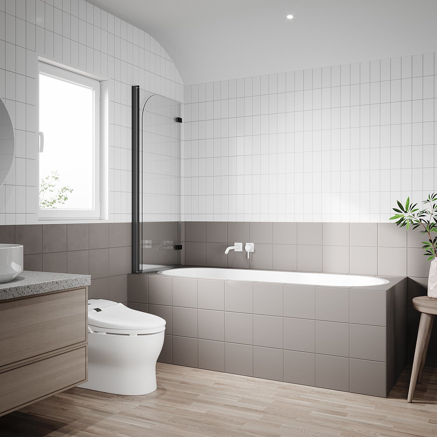 SONNI Badewannenaufsatz Badewannenfaltwand 2-teilig Faltbar, Schwarz, Breite 120cm NANO, Einscheibensicherheitsglas mit Nano Beschichtung, Badewannenfaltwand