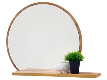 möbelando Wandspiegel Gandia, Moderner Spiegel aus melaminharzbeschichteter Spanplatte in Wotan Eiche Nachbildung mit 1 Ablageboden. Breite 65 cm, Höhe 56 cm, Tiefe 15 cm