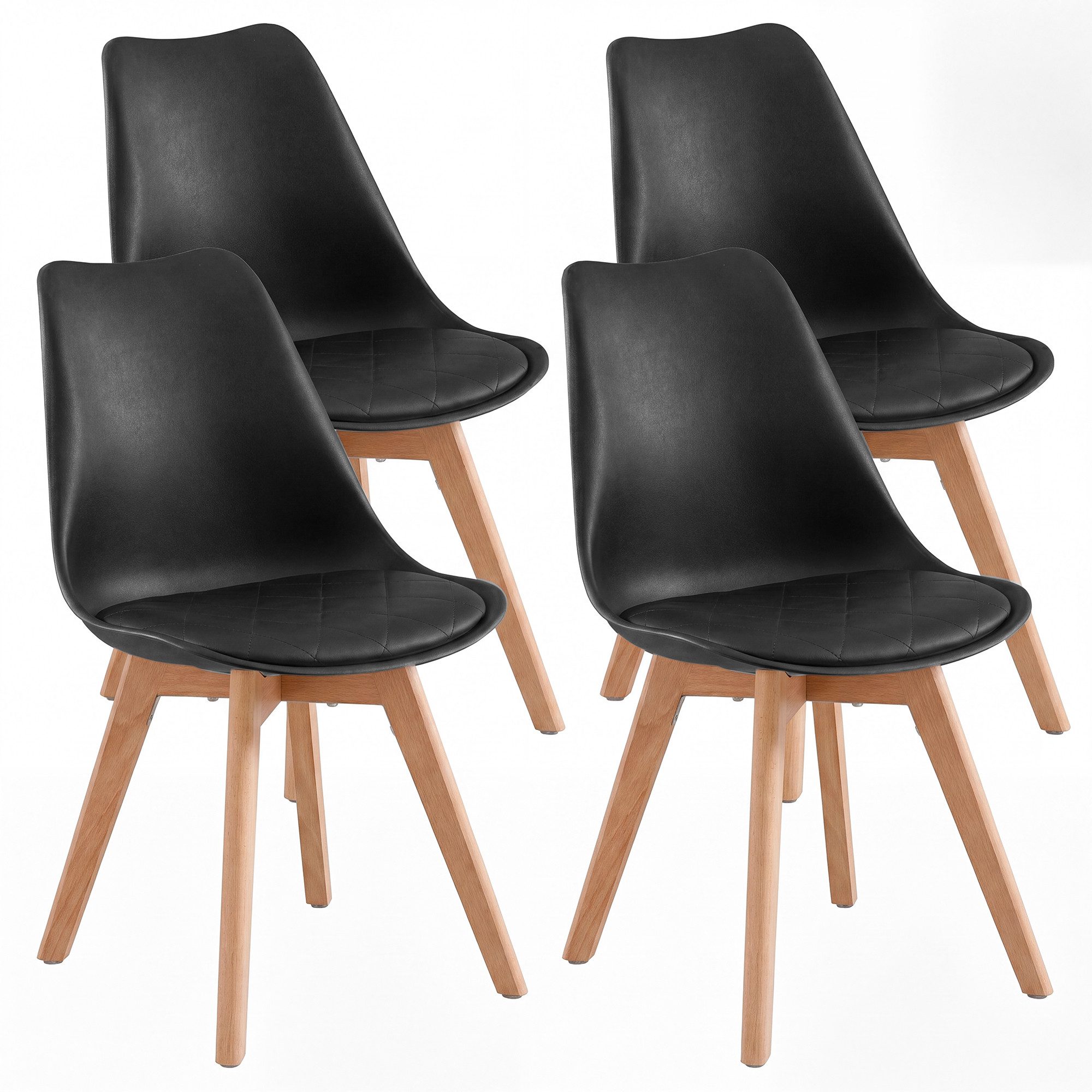 VASAGLE Esszimmerstuhl aus PU-Leder und Buchenholz, für Esszimmer und Büro, Gepolsterte Küchenstühle, 4er Set, 46,5 x 57 x 79 cm