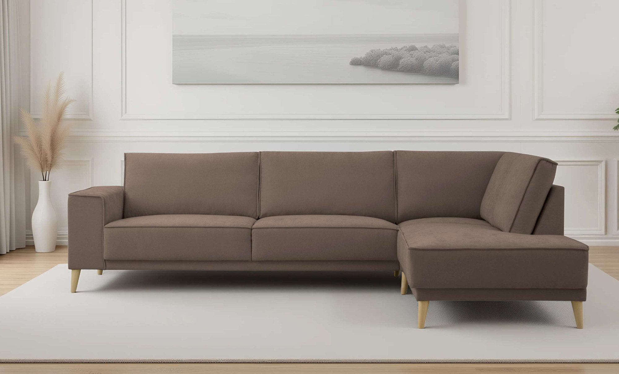 OTTO home Ecksofa Oland Skandi, weicher Chenille-Stoff, L-Form, 289 cm, Wellenunterfederung, Skandi-Design, Massivholzfüße