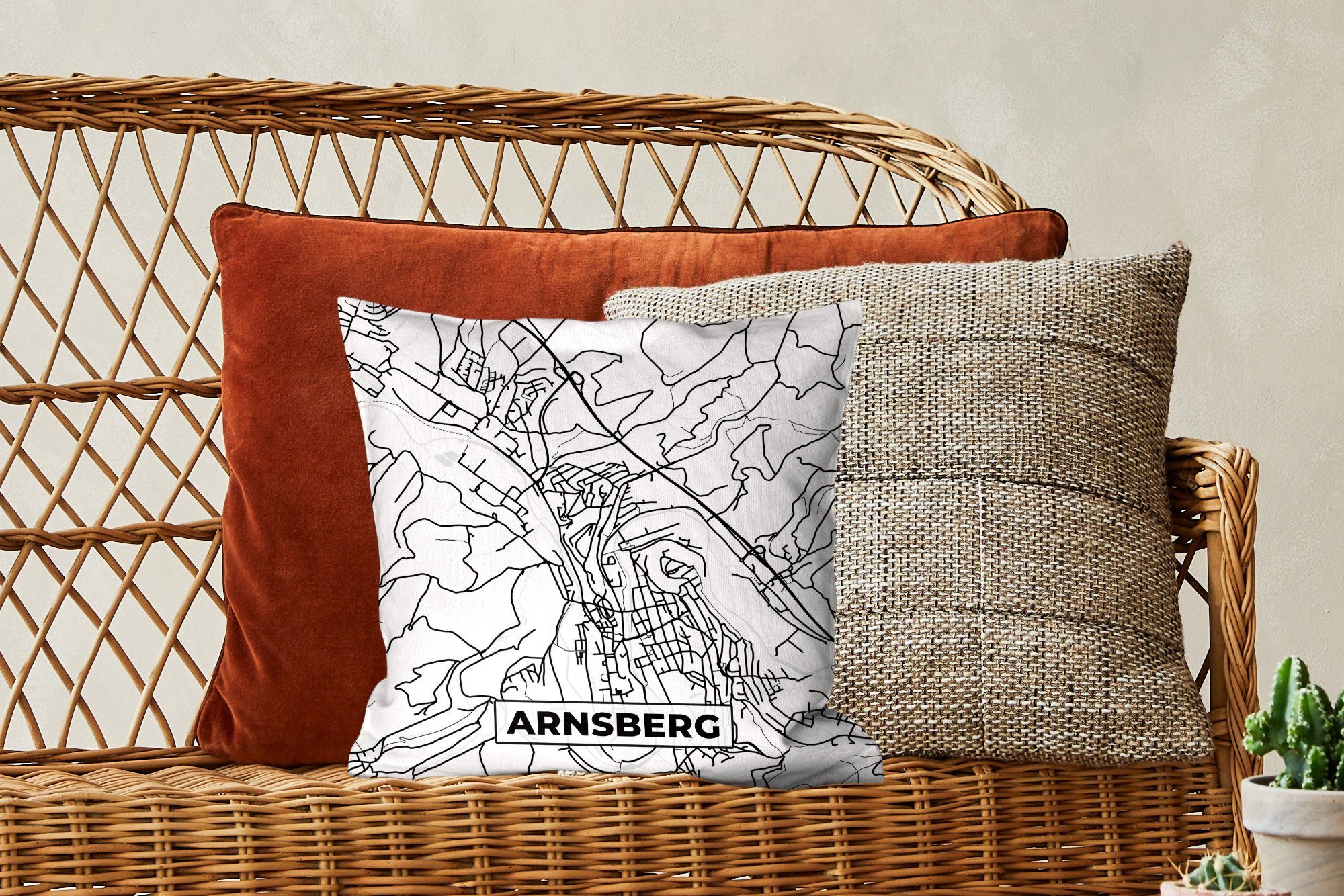 Zierkissen - für Dekokissen Wohzimmer, Sofakissen Schlafzimmer, Füllung mit MuchoWow Deko, - Arnsberg Karte Stadtplan,