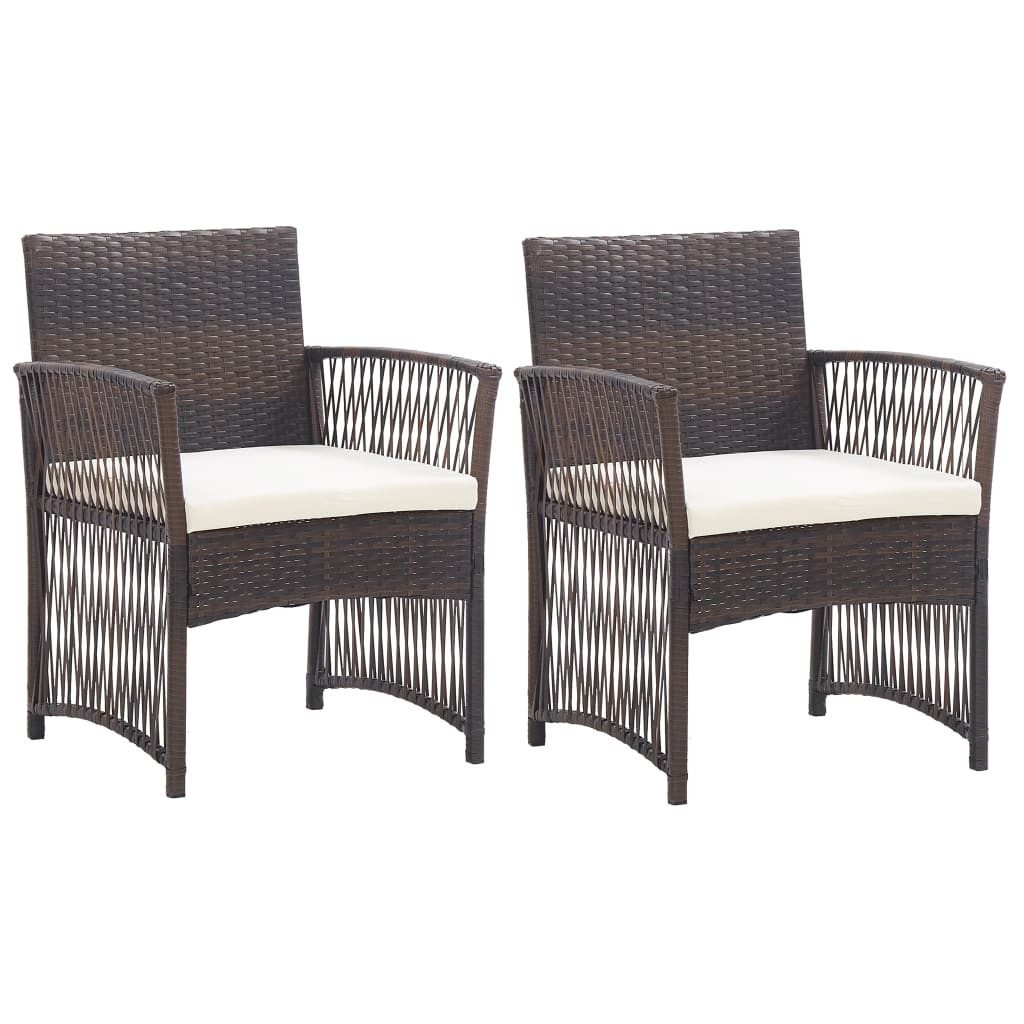 vidaXL Gartenstuhl Gartensessel mit Sitzkissen 2 Stk. Braun Poly Rattan (1 St)