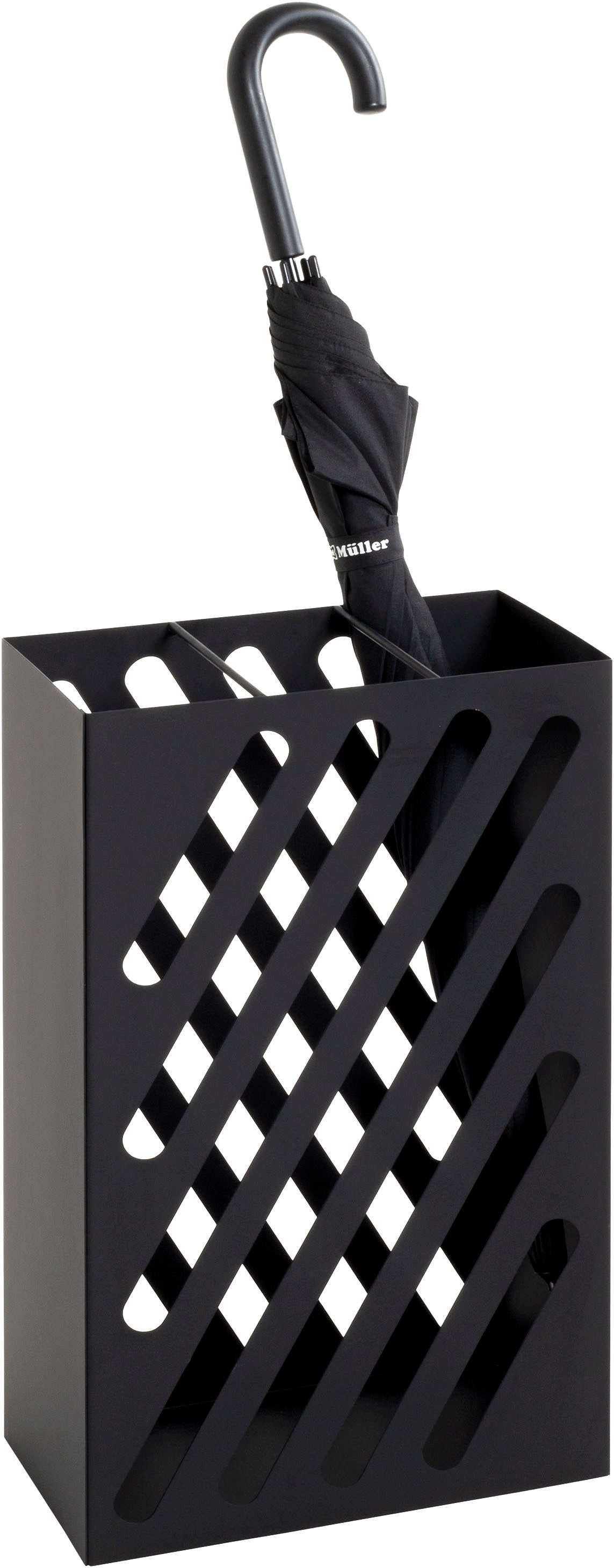 HAKU Schirmständer Regenschirmständer, Schirmkorb, rechteckig - aus Metall Schwarz - B/T/H 30/16/48 cm
