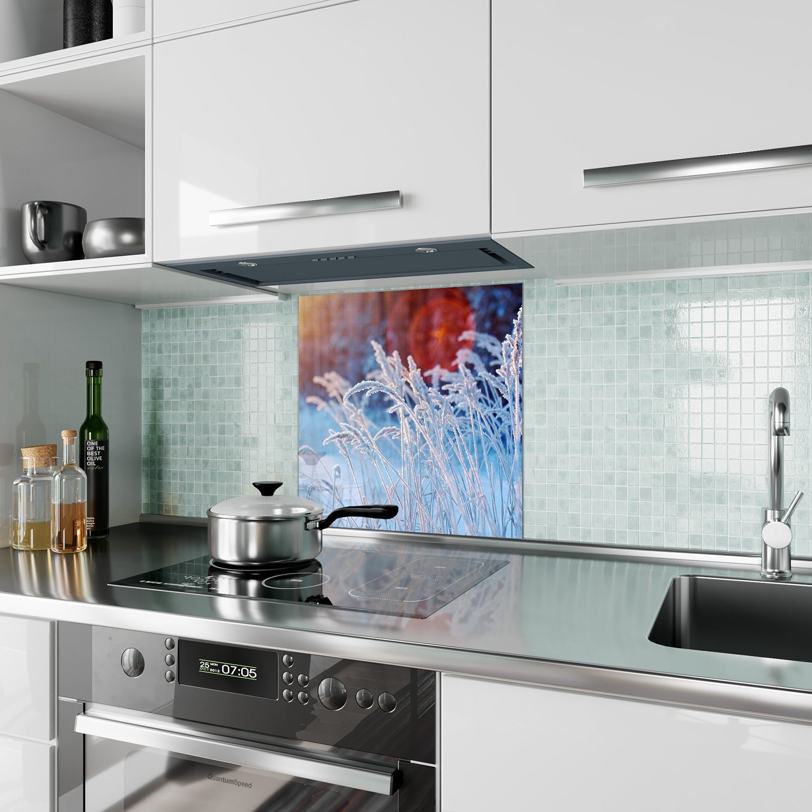 Glas mit Küchenrückwand Primedeco Spritzschutz Eisblumen Motiv Küchenrückwand