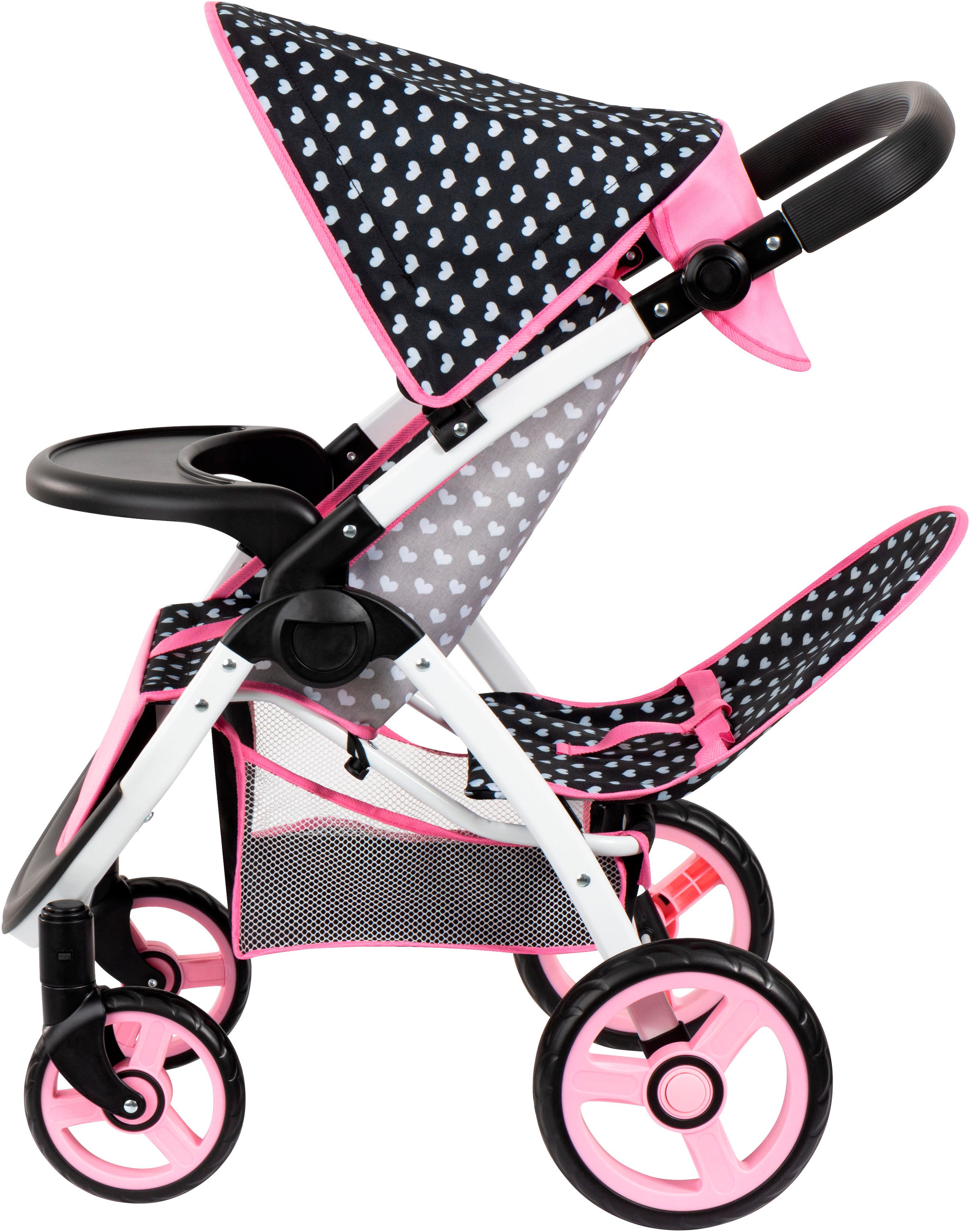 Bayer Puppen-Zwillingsbuggy Twin Star, schwarz, mit Wickeltasche