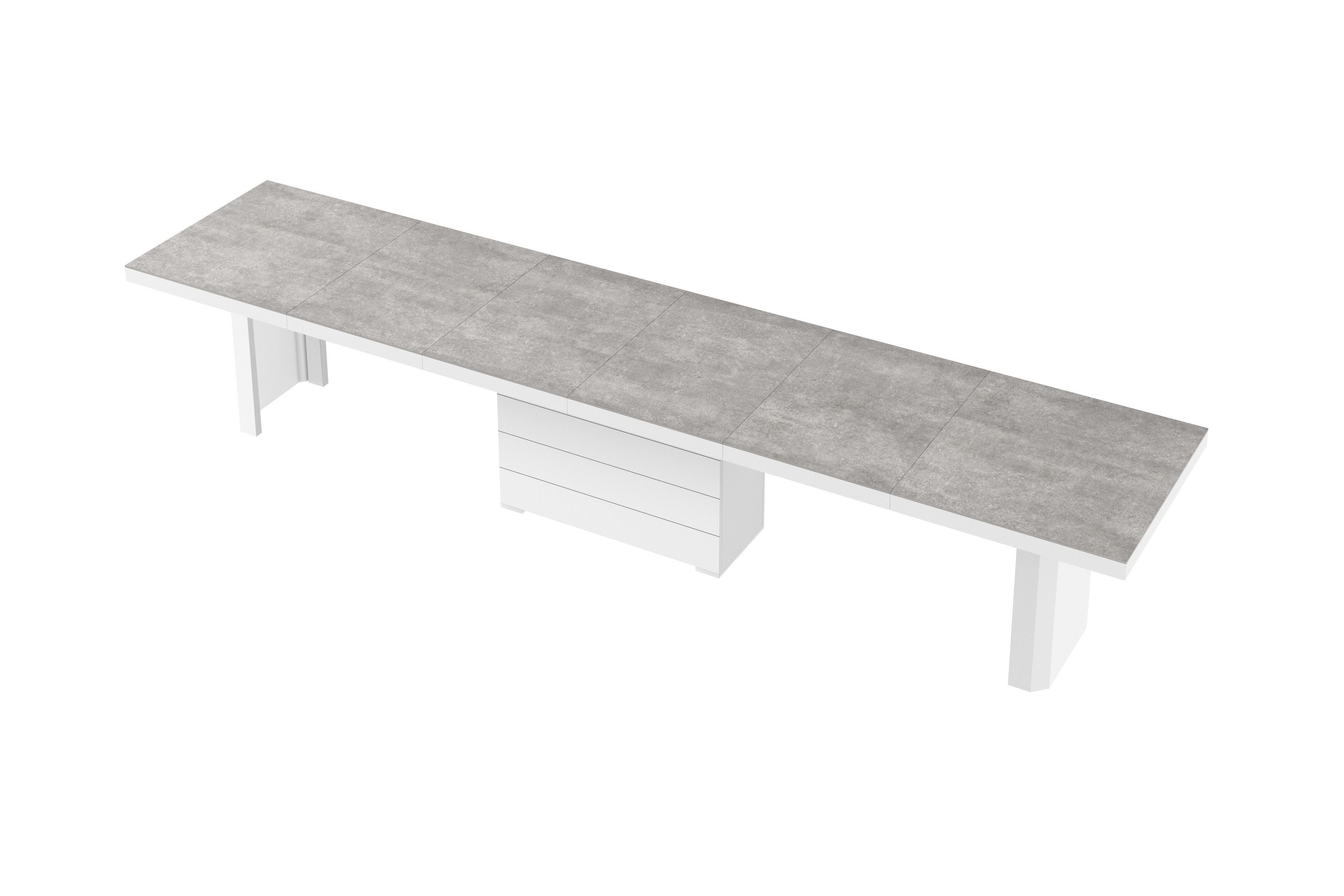 Esstisch Design Tisch HE-444 Beton - Weiß Hochglanz XXL ausziehbar