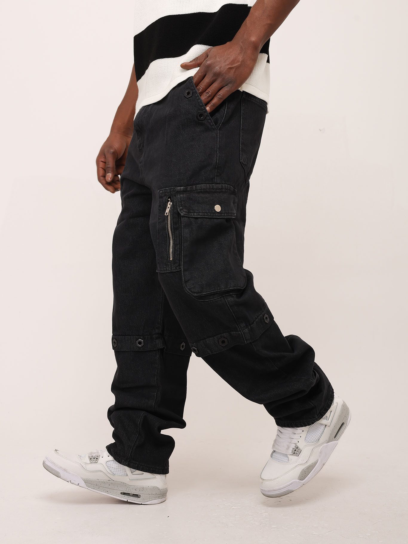 Denim House Loose-fit-Jeans Baggy Jeans Cargo Loose Fit mit besonderen Details Schwarz W29//L34