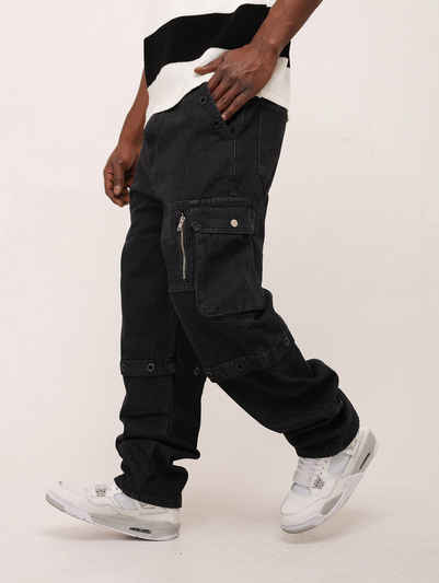 Denim House Loose-fit-Jeans Baggy Jeans Cargo Loose Fit mit besonderen Details Schwarz W30//L34