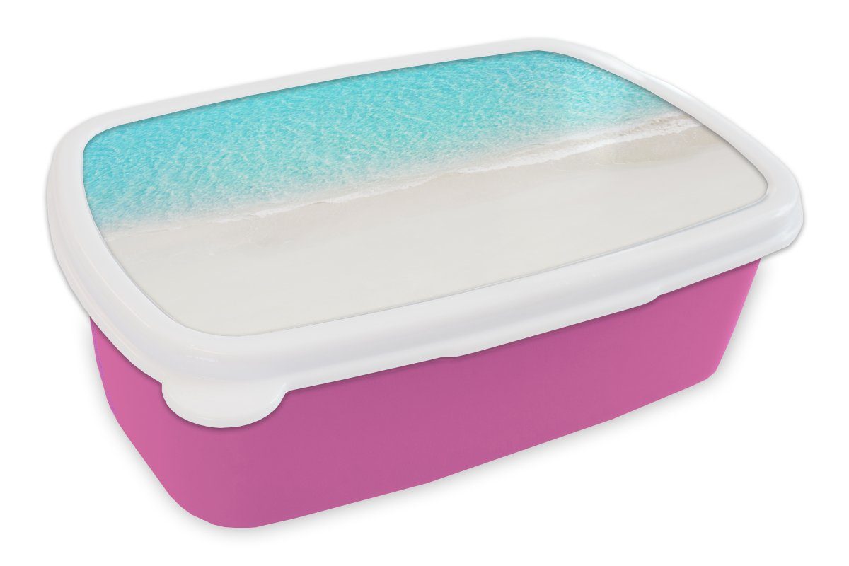MuchoWow Lunchbox Blau - Wasser - Strand, Kunststoff, (2-tlg), Brotbox für Erwachsene, Brotdose Kinder, Snackbox, Mädchen, Kunststoff rosa