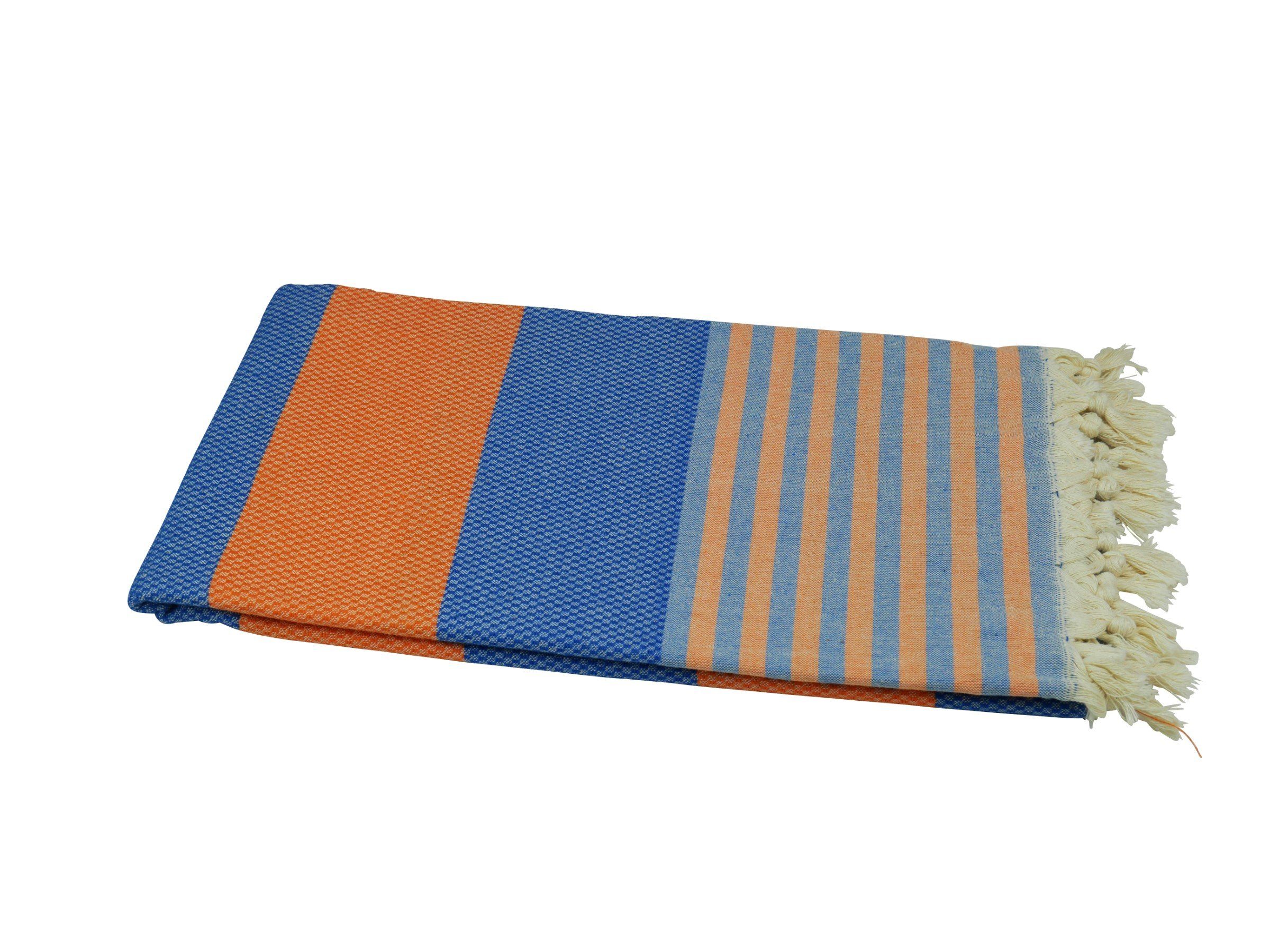 & cm Strukturwebung Streifen "Denizli", Hamam Hamamtuch my Baumwolle (1-St), mit Hamamtücher blau orange 95x170