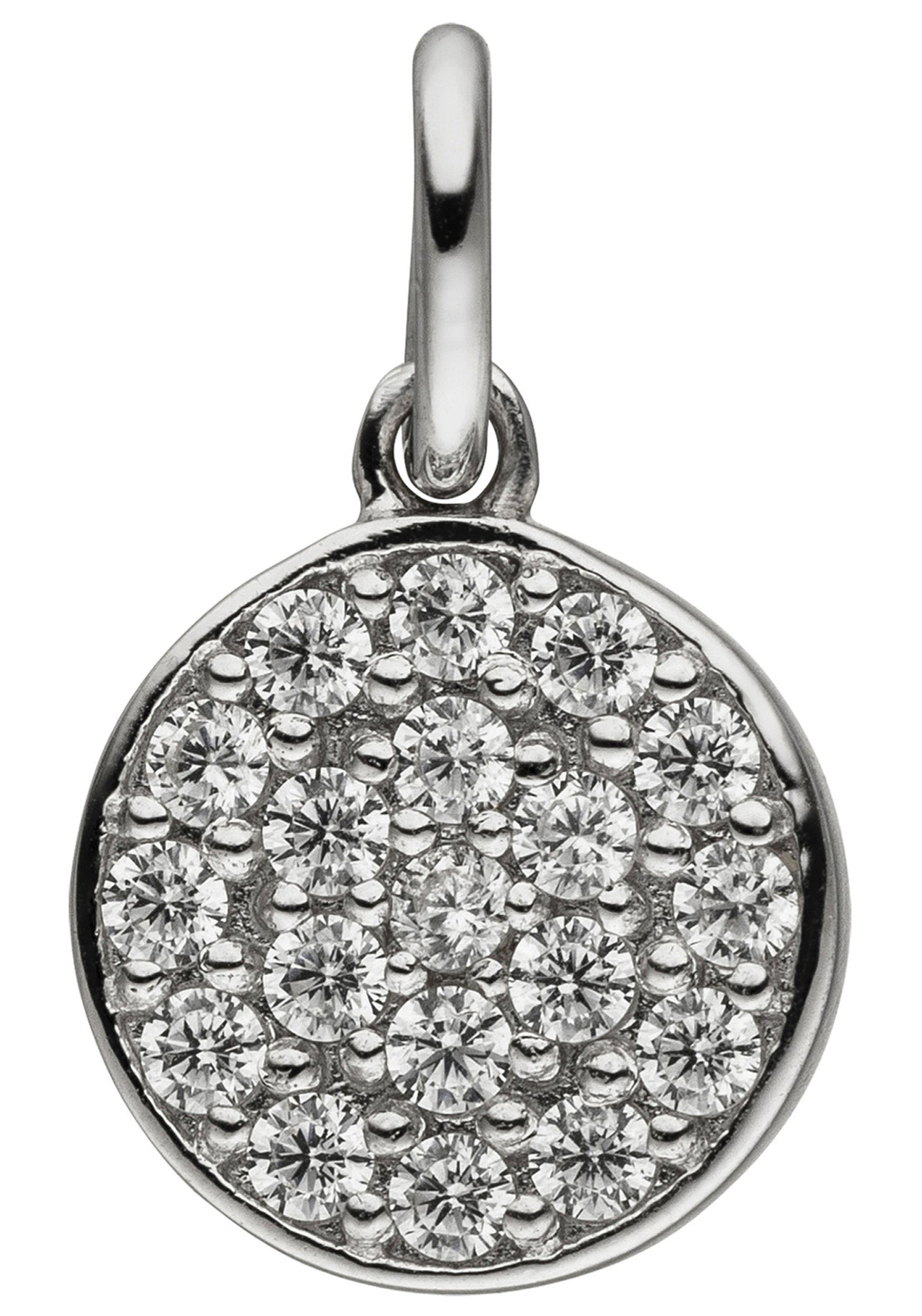 JOBO Kettenanhänger Kleiner Anhänger rund 9 mm, 925 Silber rhodiniert mit 19 Zirkonia
