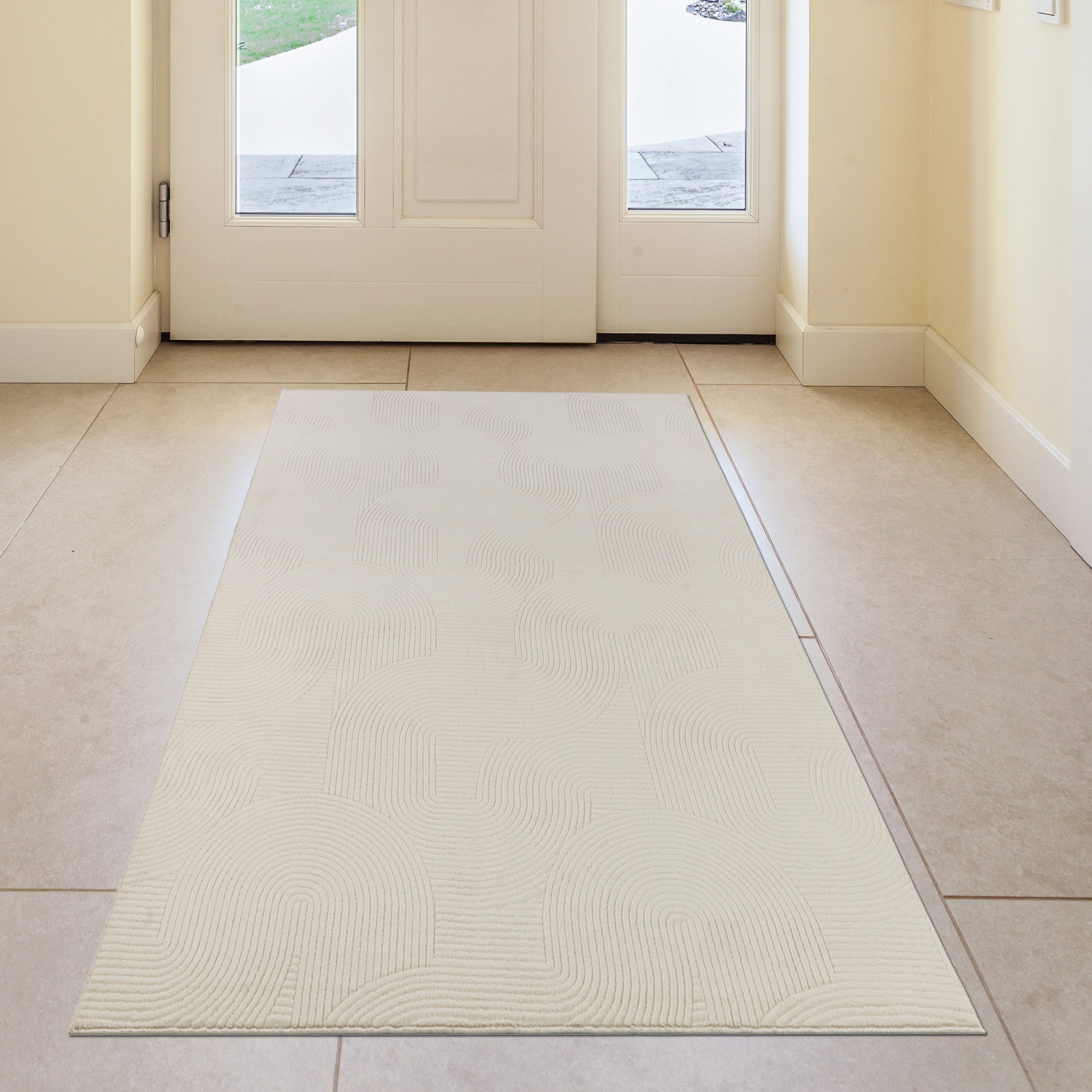 TeppichHome24 Teppich Schöner weicher Teppich mit Linienmuster in creme, rechteckig, Höhe: 1.6 mm