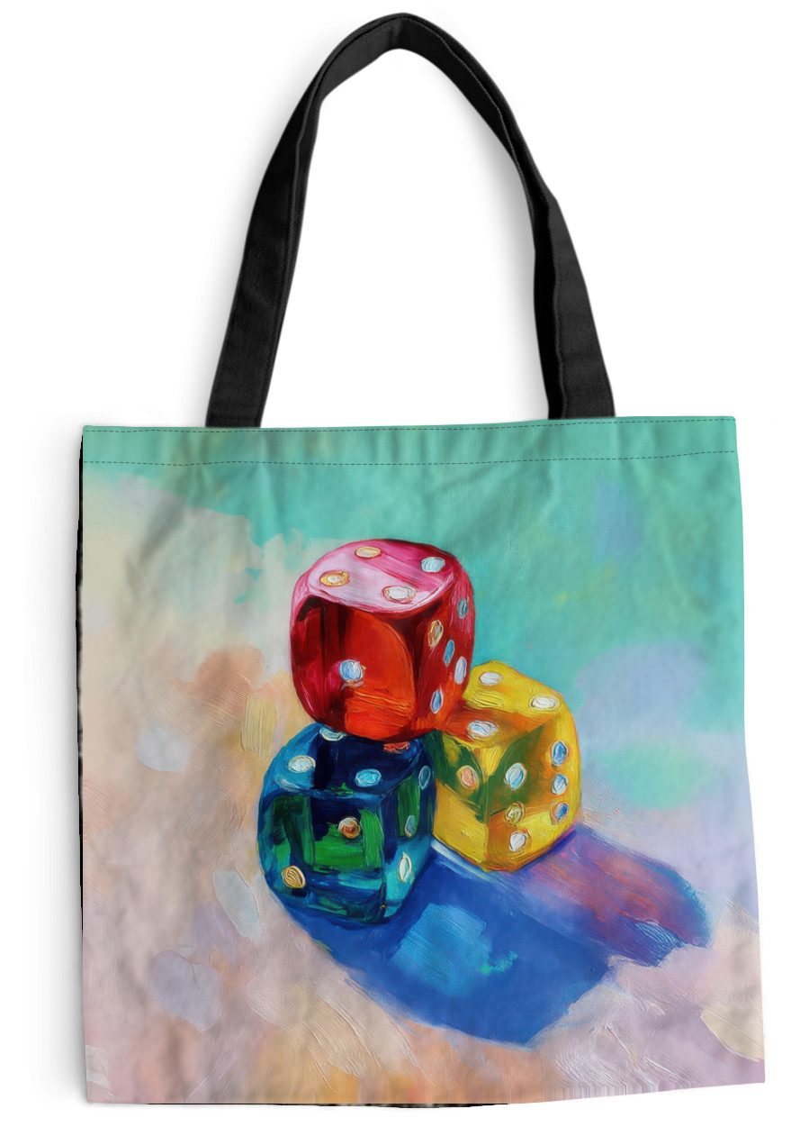 MuchoWow Shopper Würfel - Bunt - Zahlen - Punkte, Handtasche, Damen und Herren, Schultertasche, Umhängetasche, Tote Bag