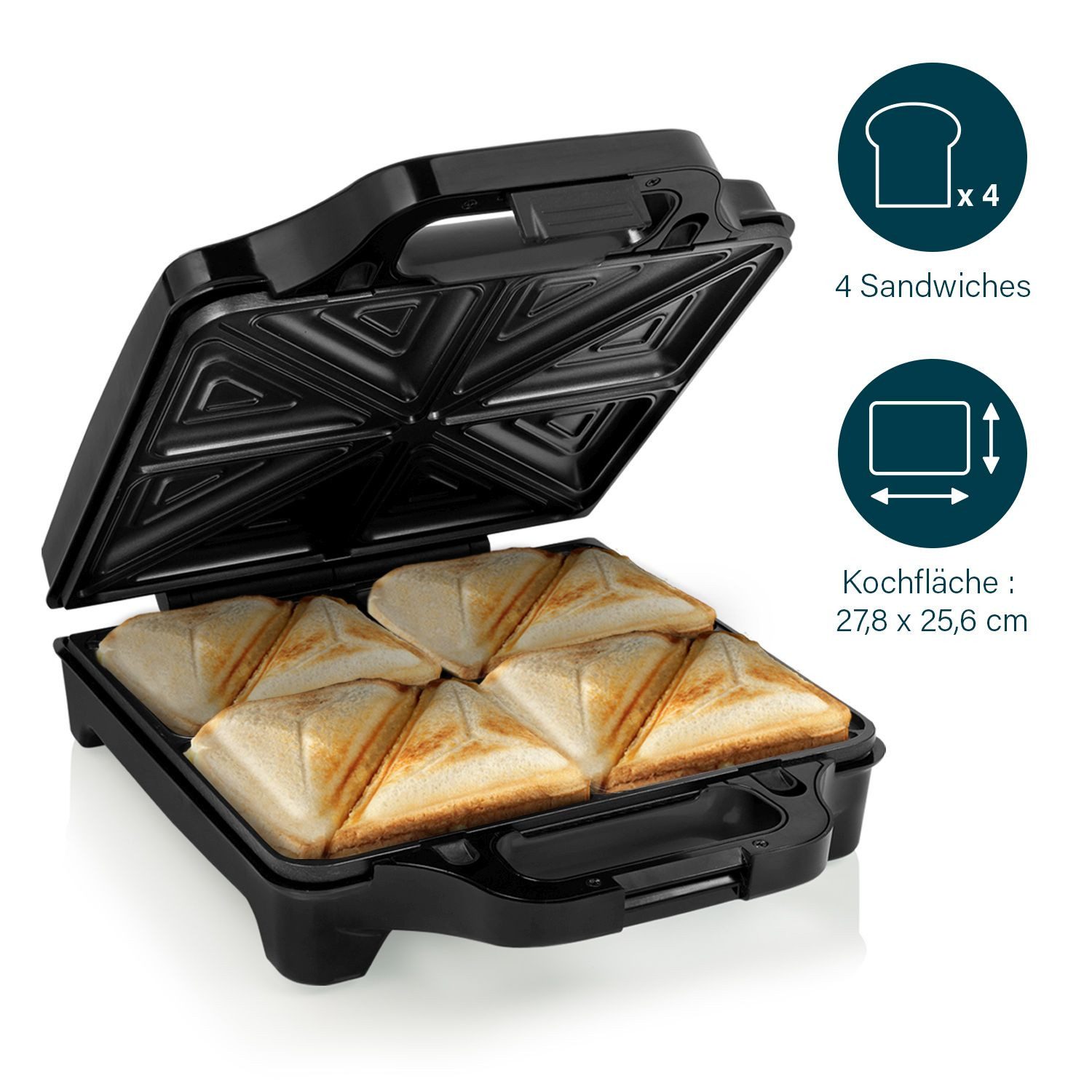 PRINCESS Sandwichmaker Princess 127006 Sandwichmaker XXL – Große Fläche – Abnehmbare Platten, 1600 W, Extra große Backfläche - Abnehmbare Platten