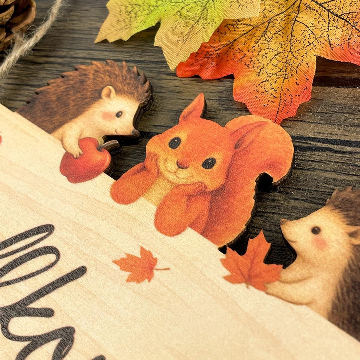 FOUORTUNATE-BEE Hängedekoration Herbst-Türdeko, Holzschild Herzlich Willkommen (beidseitig mit Willkommen & Hallo Herbst, Herbstdekoration für das Erntedankfest – Bild 3 von 5