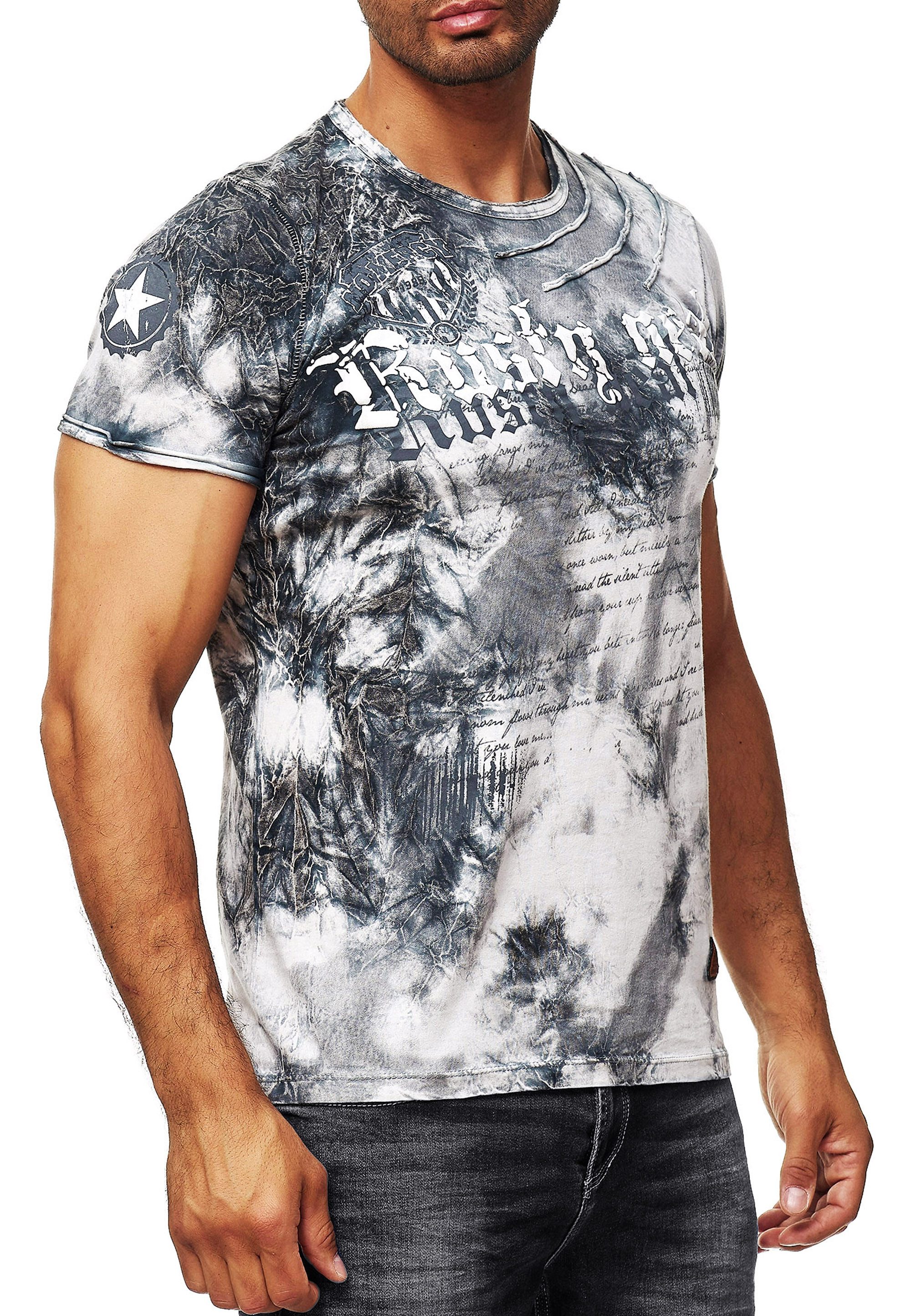 R-NEAL T-Shirt Batik T-Shirt Stretch Herren Kurzarm Shirt Verwaschen S M L günstig online kaufen