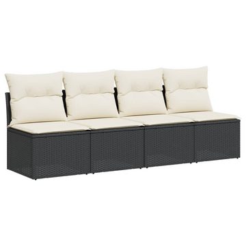 vidaXL Loungesofa Gartensofa mit Kissen 4-Sitzer Schwarz Poly Rattan