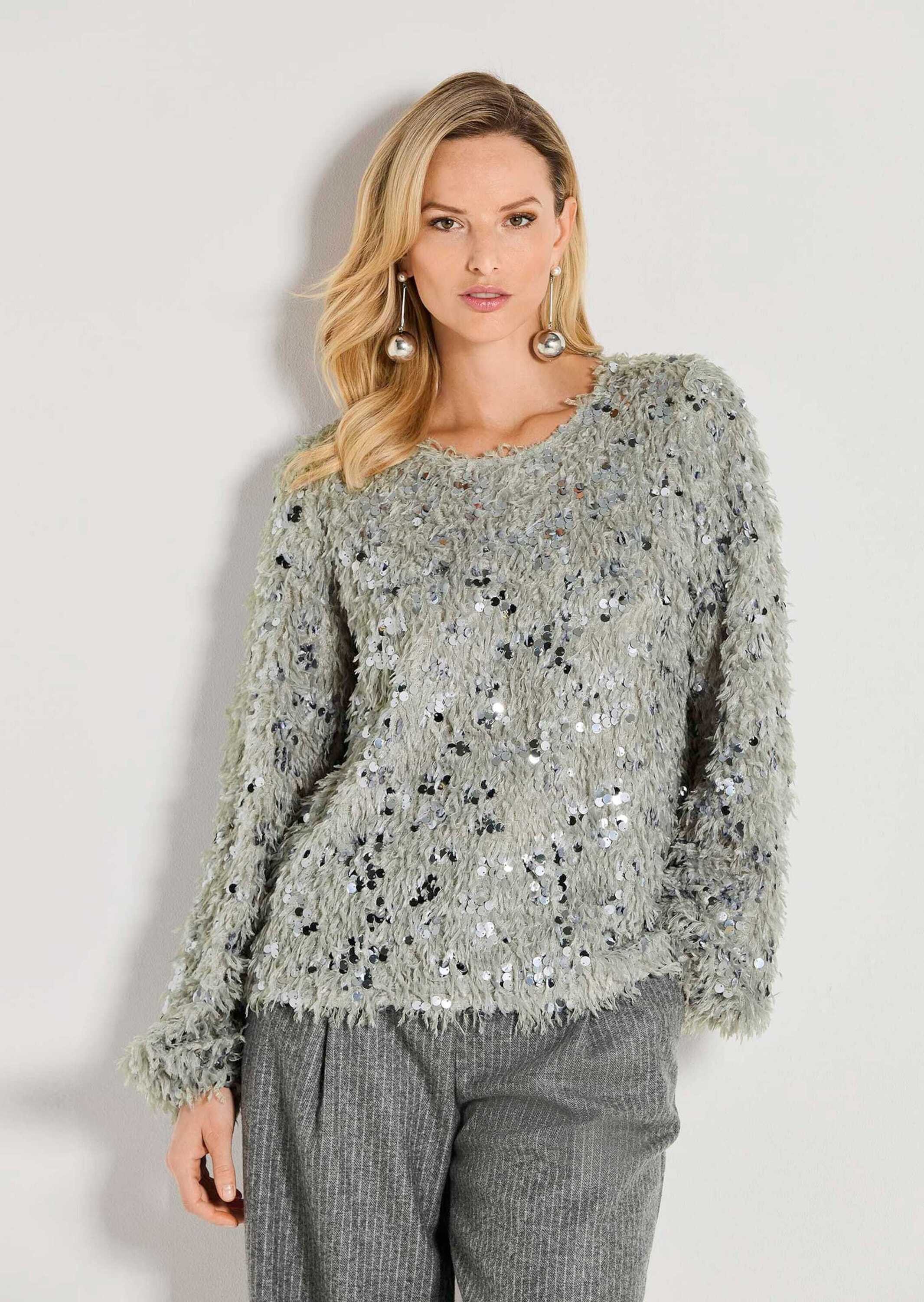 MADELEINE Langarmshirt Glitzersweatshirt mit Federn Funkelndes Design mit R günstig online kaufen