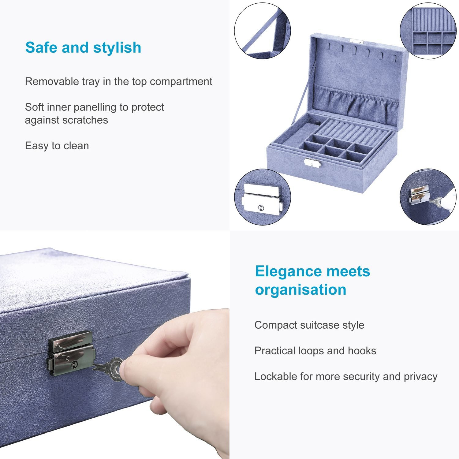 Intirilife Schmuckkasten (hochwertige Juwelenbox Schmuckschatulle Accessoirekästchen in Lila, 1 St), Zum Aufbewahren von Ringen Ketten Uhren Ohrringen und Armbändern