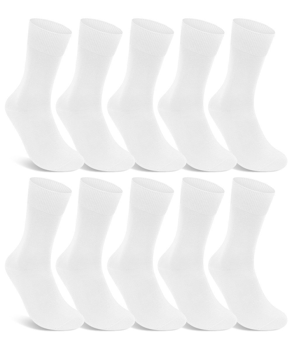 sockenkauf24 Gesundheitssocken 10 Paar Damen & Herren Socken 100% Baumwolle ohne Gummidruck (Weiß, 43-46) und ohne Naht - 10600