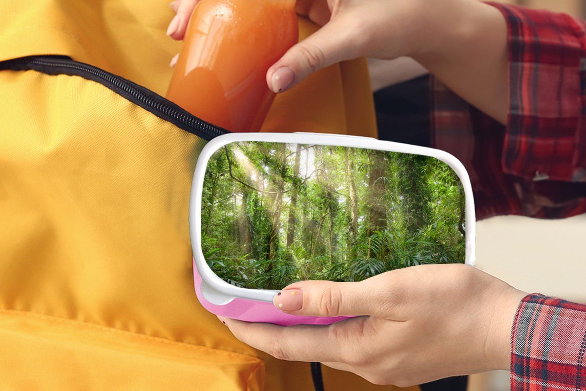 (2-tlg), für Lunchbox Kunststoff, Wald, Brotdose MuchoWow rosa im Kunststoff Licht Snackbox, Erwachsene, Brotbox Mädchen, Kinder,