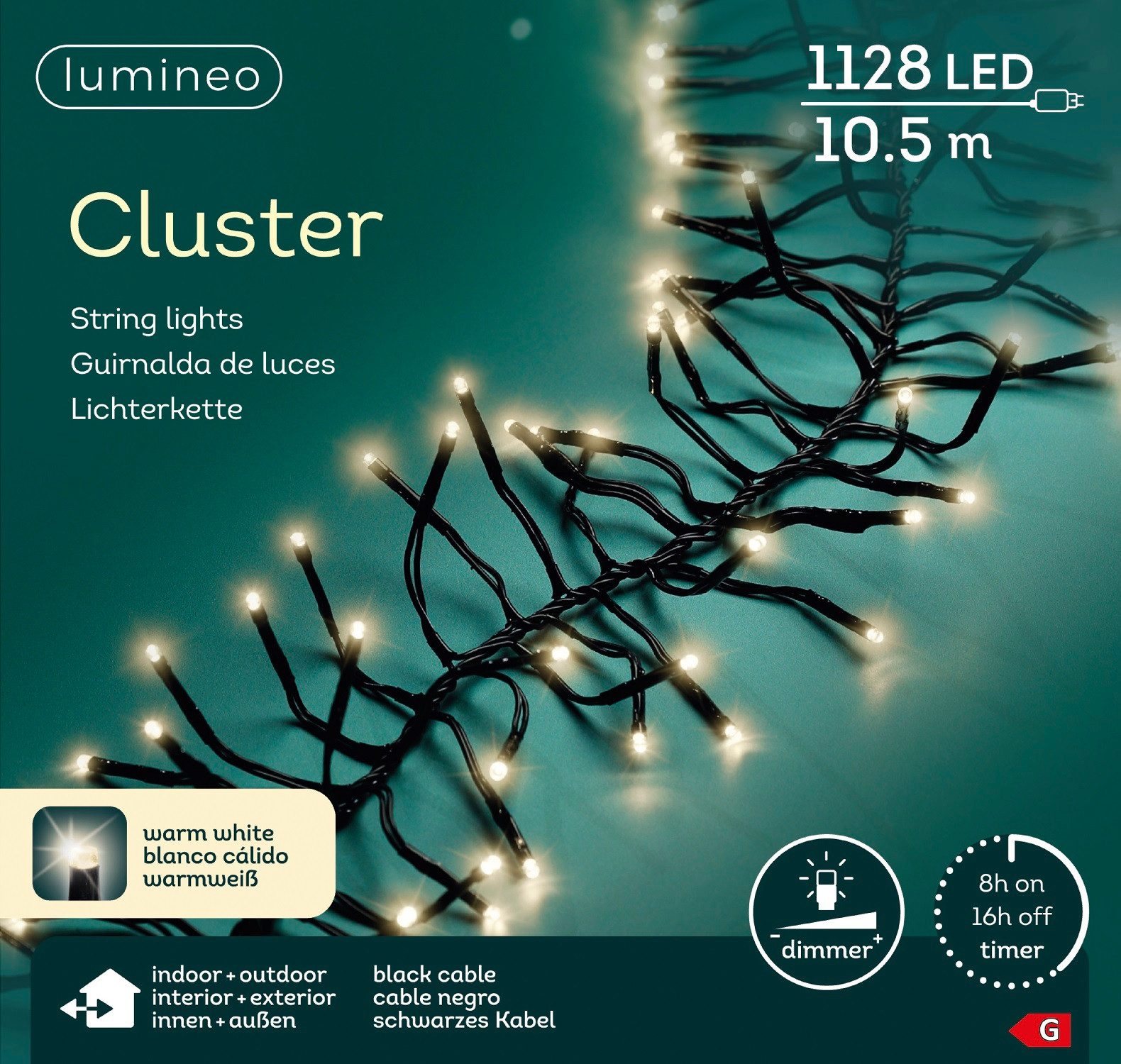 Lumineo LEDLichterkette »Cluster 1128 LED's 10m Warmweiß, schwarzes