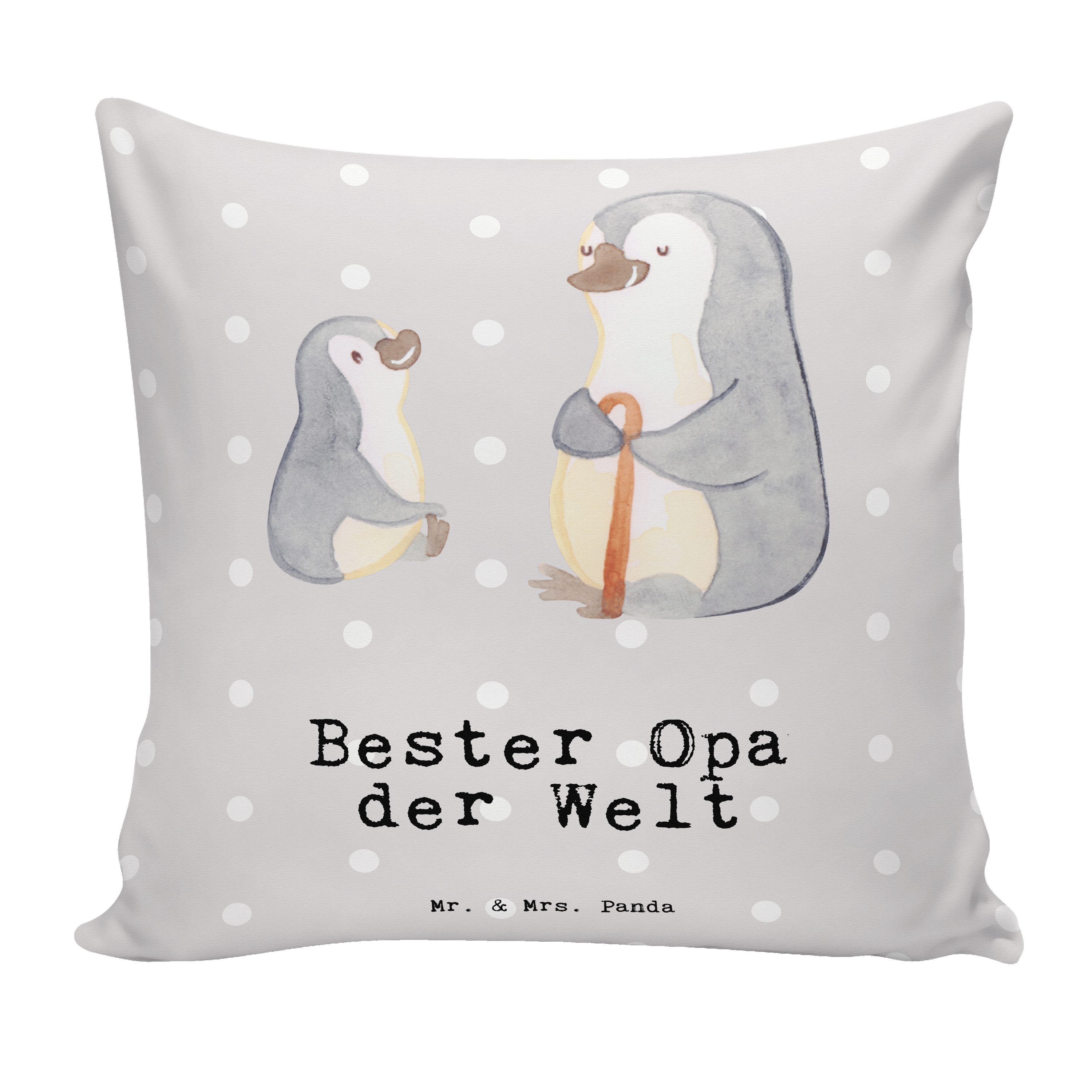 Mr. & Mrs. Panda Dekokissen Pinguin Bester Opa der Welt - Grau Pastell - Geschenk, Geburtstag, Op