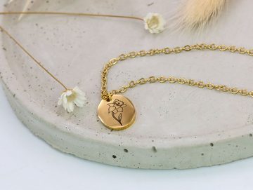 Gedankenwunder Manufaktur Blumenanhänger Geburtsblume Oval gold Anhänger Halskette