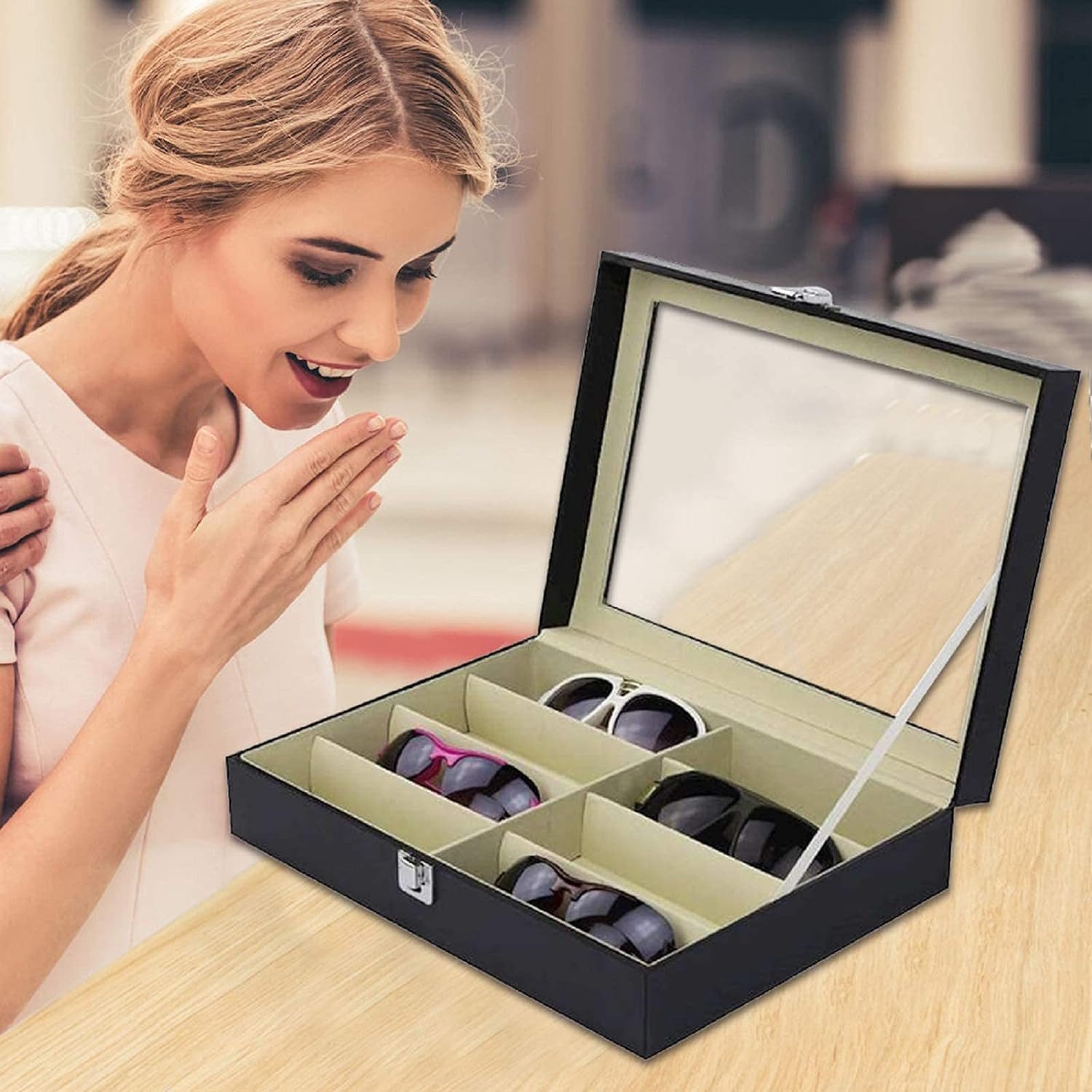 Youyijia Brillenetui Brillenbox für 8 Fächer Brillen Brillenkoffer Sonnenbrillen, 8 Brillenbox