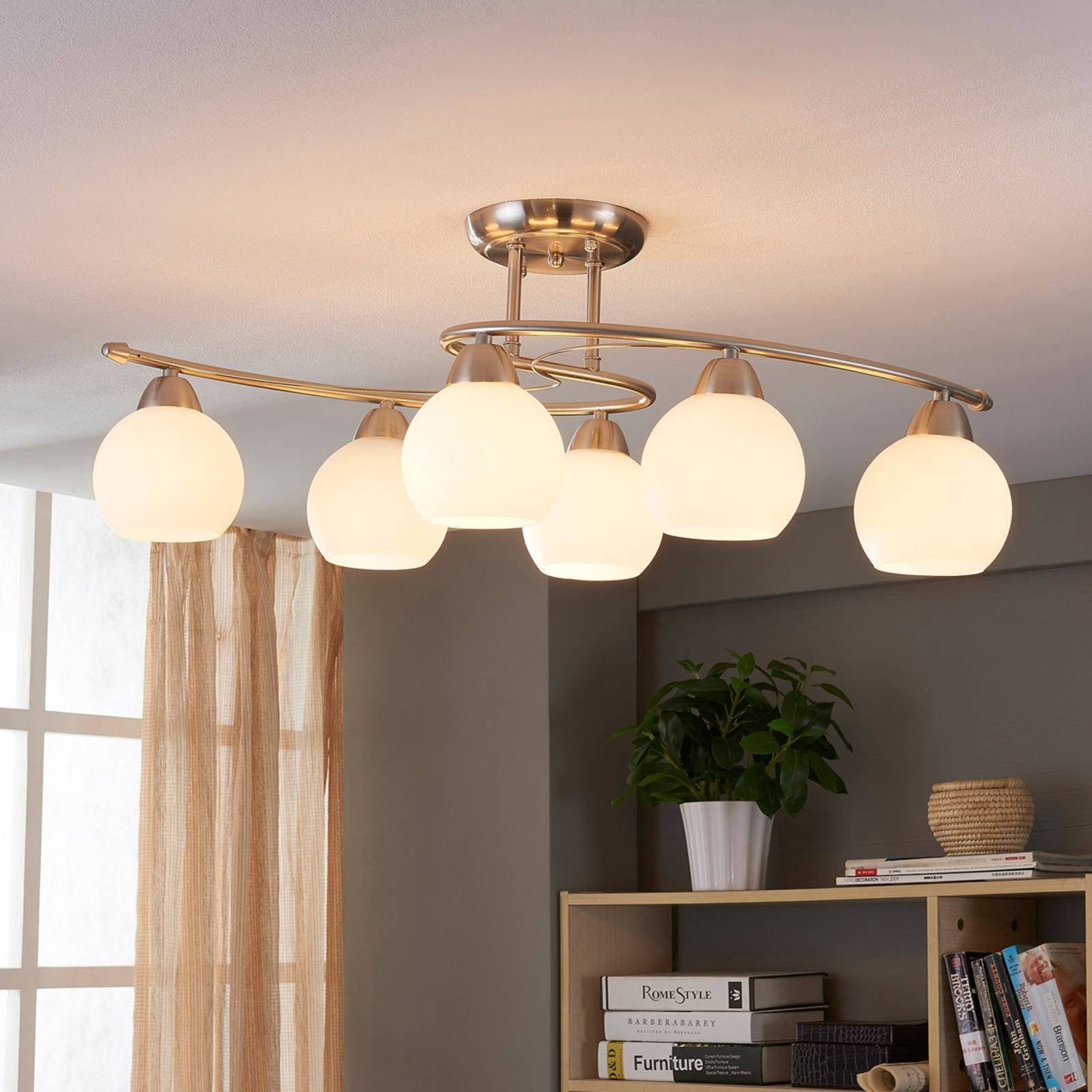 Lindby Deckenleuchten Svean, Glas Alu IP20, 6 x 10 W