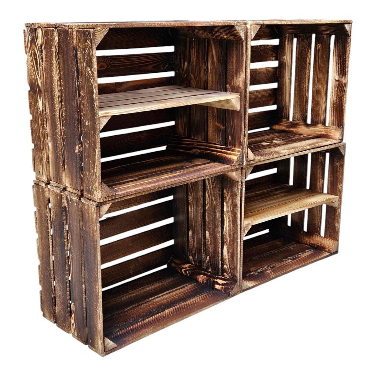 Teramico Holzkiste Obstkisten Weinkisten Holzkisten Kisten Geflammt 50 x 40 x 30cm 4er, Vintage Obstkiste
